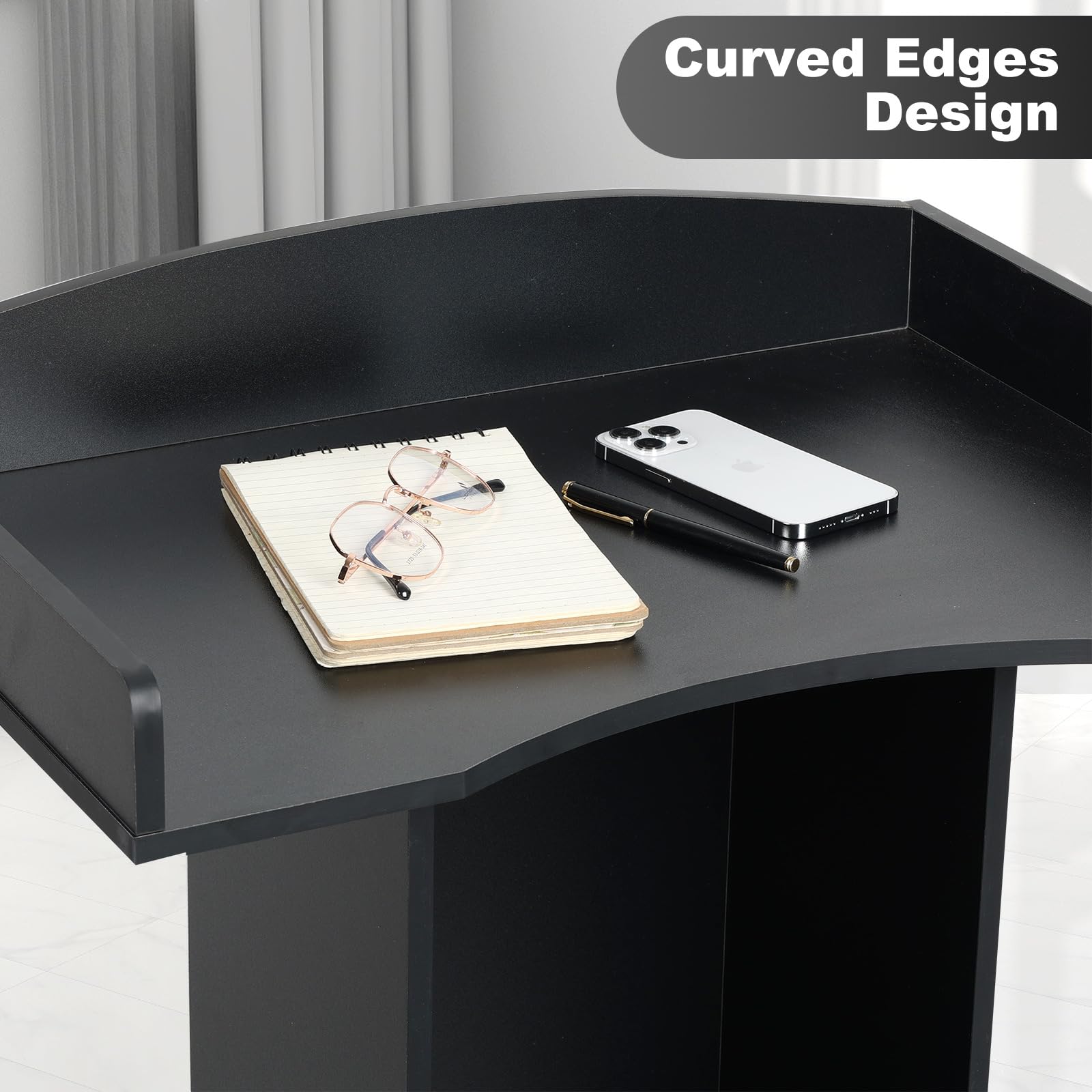 Adjustable Black Podium Stand for Lectern - Professional Presentation, Church & Classroom Speaker Stand with Shelf - Perfect for Public Speaking, Worship Services & Teaching