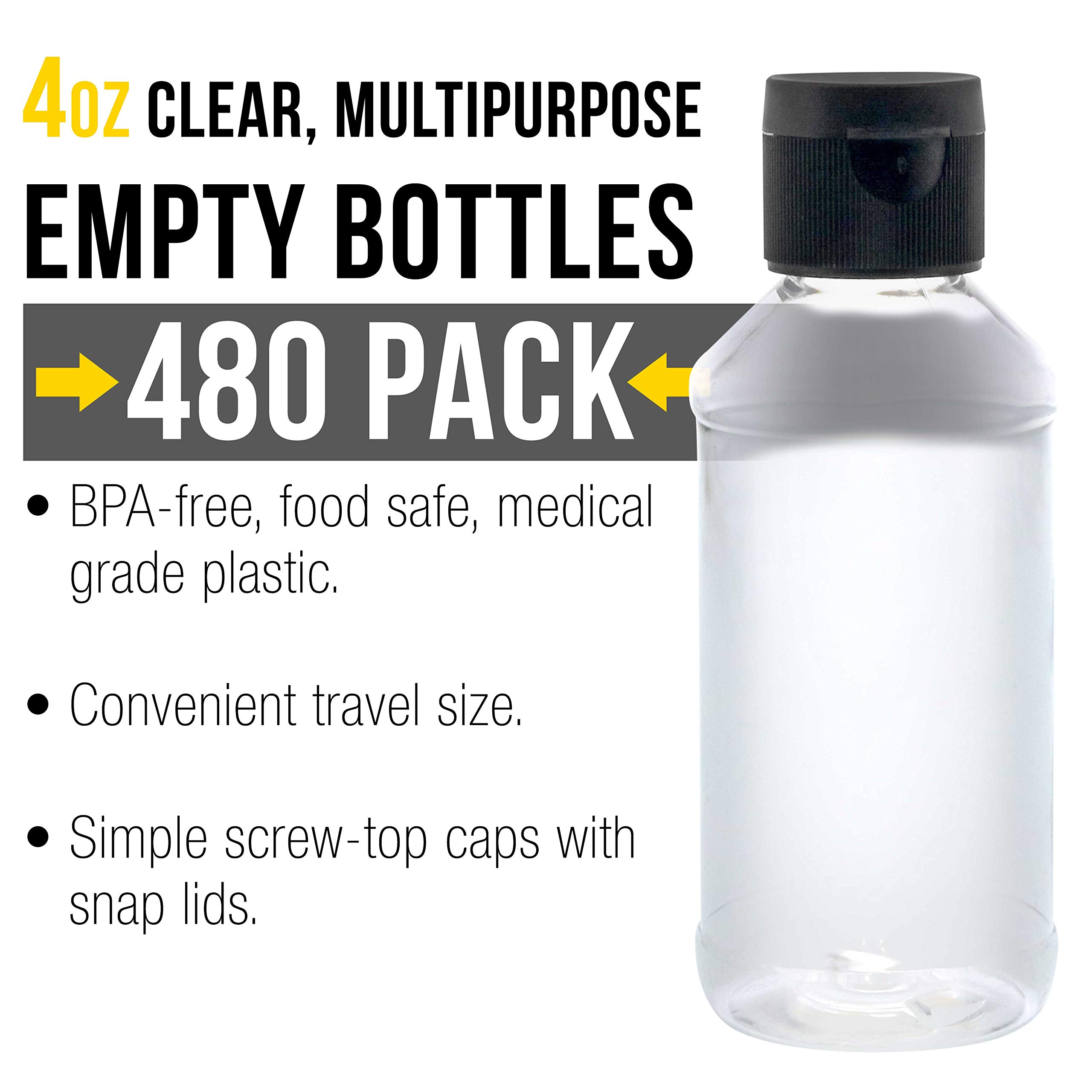 U.S. Art Supply 4oz Squeeze PET Plastic Bottles with Flip Cap - BPA-Free, Food Safe, Medical Grade for Acrylic Pouring Paint, Hand Sanitizer & DIY Crafts (Case of 480) - Perfect for Art Studios, Salons & Home Use
