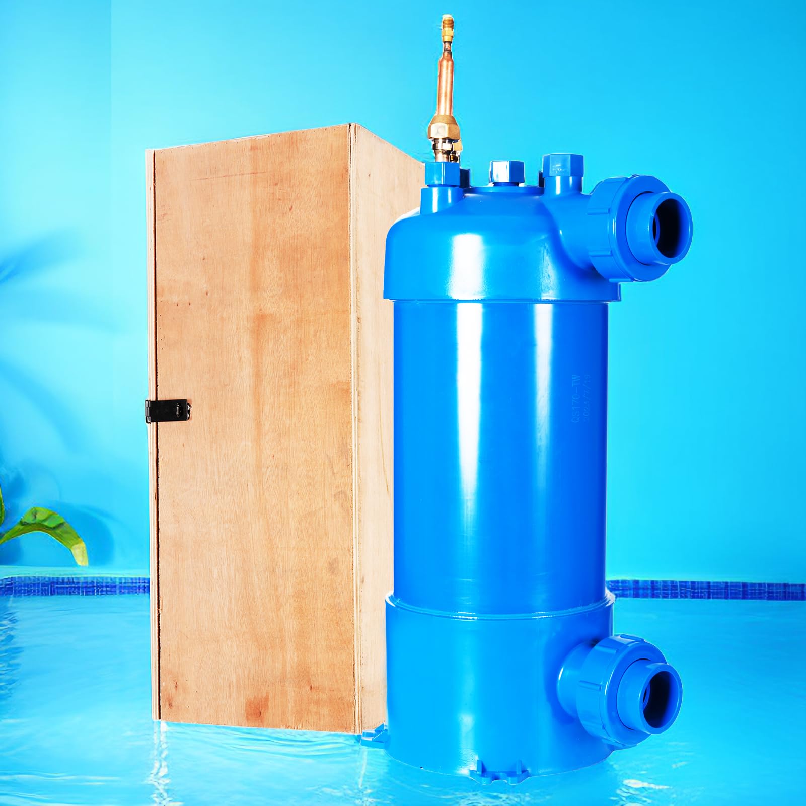 58 kBtu Titanium Pool Heat Exchanger with PVC Shell - Solar Spa Heating & Cooling System for Swimming Pools, Hot Tubs, and Inground Pools