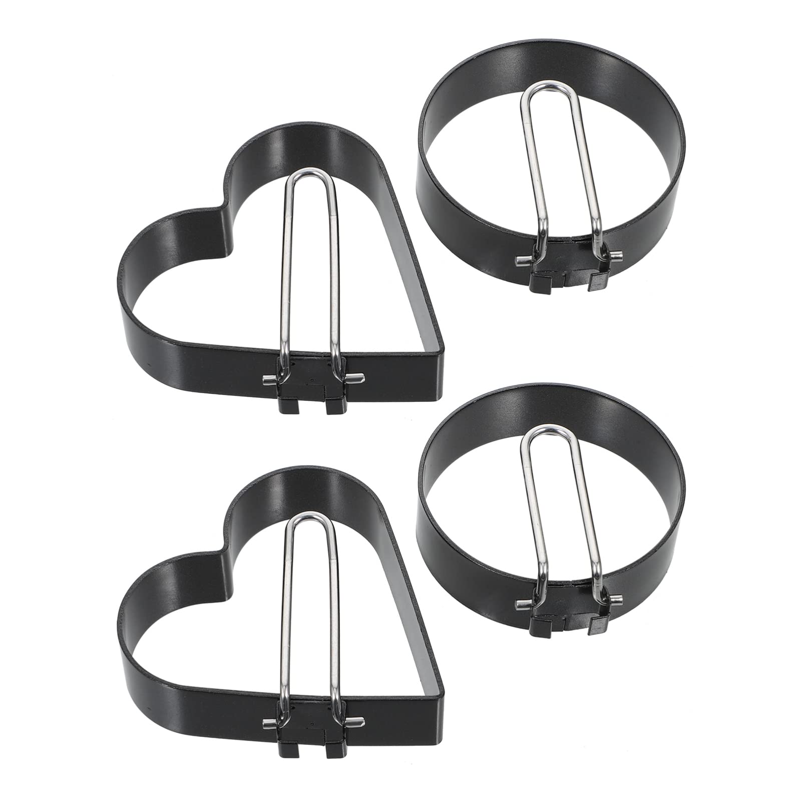 HEMOTON 4-Piece Non-Stick Egg Ring Set - Heart & Round Shaped Egg Molds with Folding Handle for Perfect Fried Eggs, Omelets, Pancakes | Ideal for Breakfast Sandwiches, Burgers & Brunch Cooking