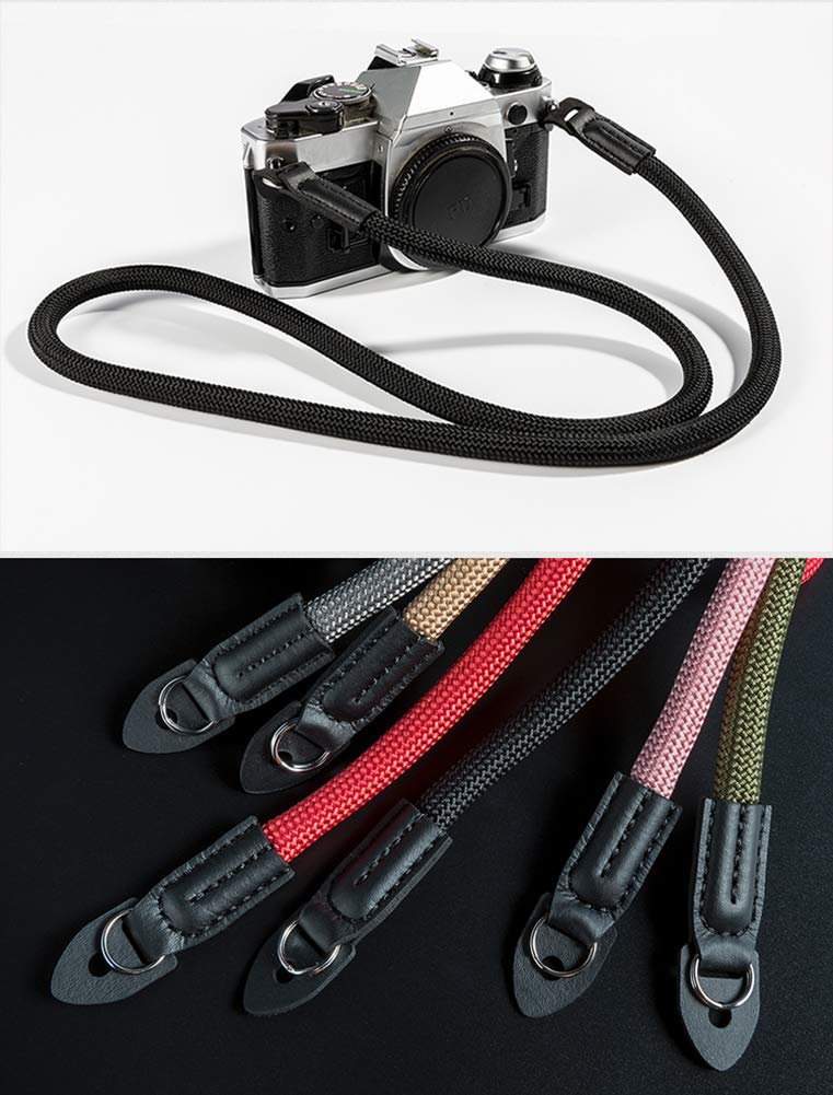 **Durable Mirrorless Camera Neck Strap for Leica, Nikon, Fuji, Pentax, Canon, Panasonic & Sony - Adjustable Climbing Rope Shoulder Strap in Black - Perfect for Travel, Hiking & Outdoor Photography**