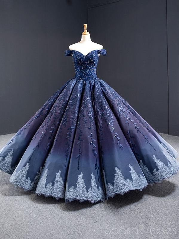 Navy Blue Off Shoulder Ball Gown Prom Dress for Sweet 16 & Quinceanera - Elegant Formal Evening Gown for Homecoming, Pageant, and Special Occasions