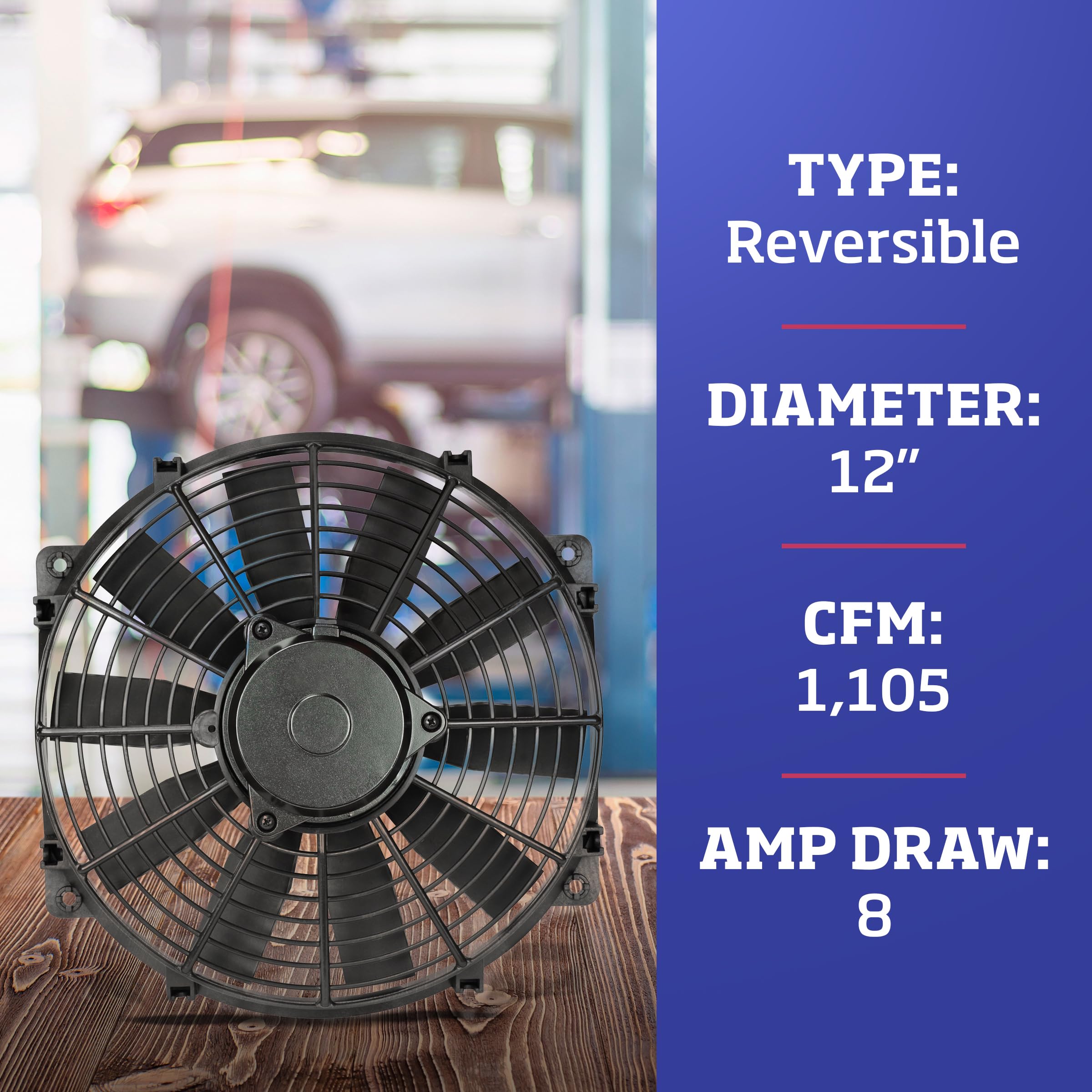12 Inch Reversible Electric Car Fan - Black Trimline Pusher-Puller Fan (Model 112) | Perfect for Vehicle Cooling & Ventilation | Car Accessories for Summer Driving & Road Trips