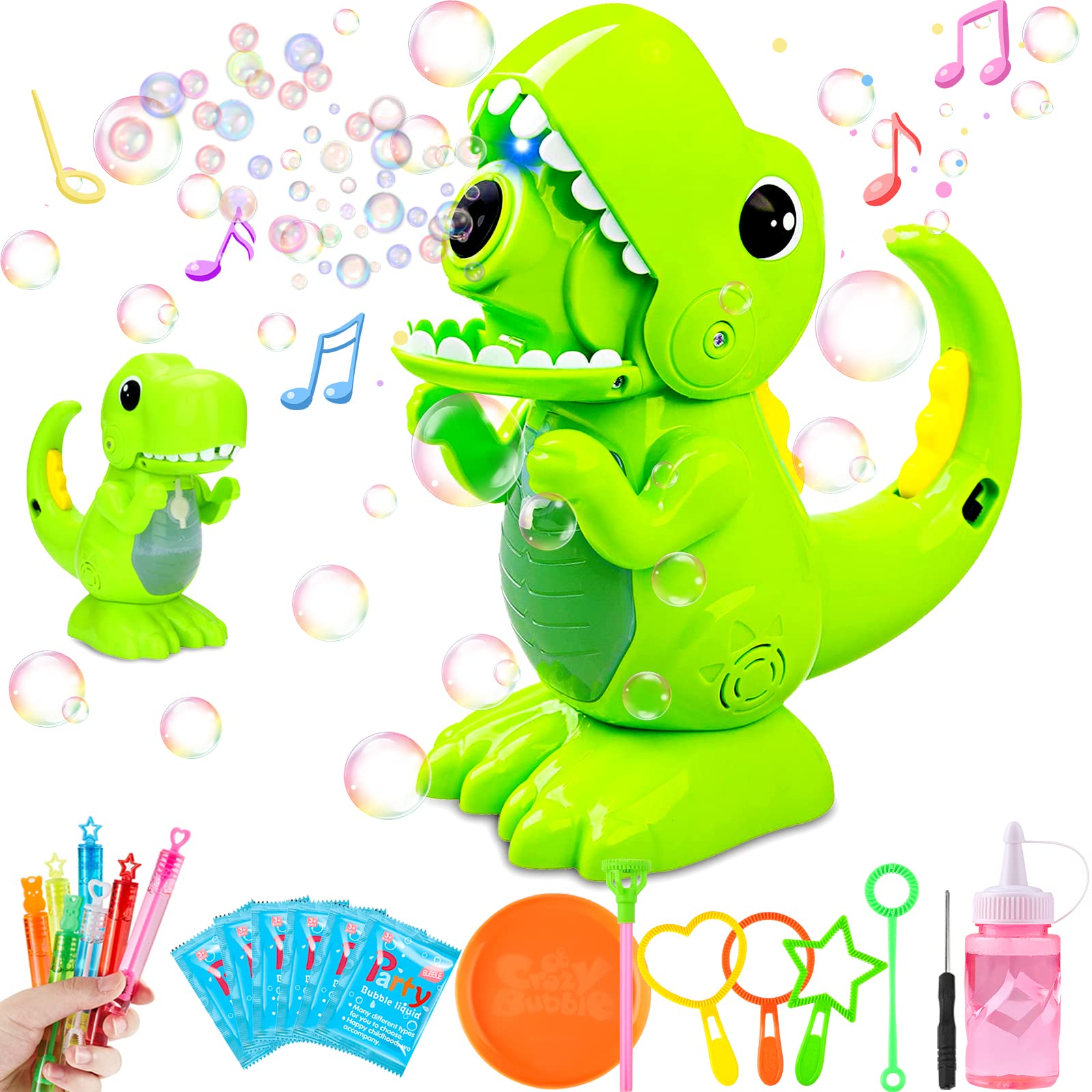 Dinosaur Bubble Machine for Kids - Automatic Bubble Blower with Music & LED Lights, Outdoor/Indoor Bubble Maker Toy for Toddlers - Perfect for Birthday Parties, Weddings, Backyard Fun & Summer Activities