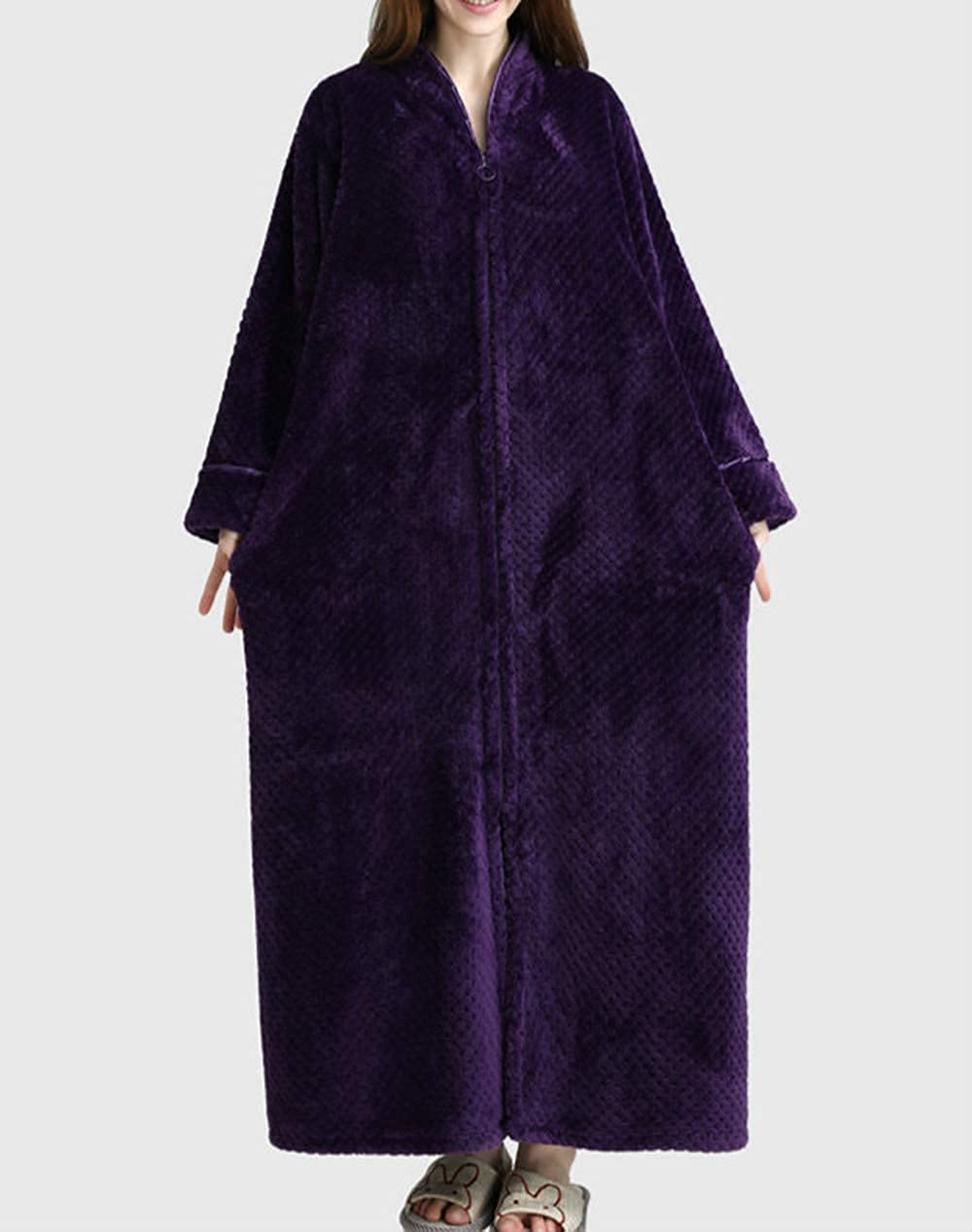 Women's Zip Fleece Waffle Pajama Set - Long Sleeve Fluffy Toweling Bathrobe & Sleepwear for Lounge, Spa Days & Cozy Evenings at Home