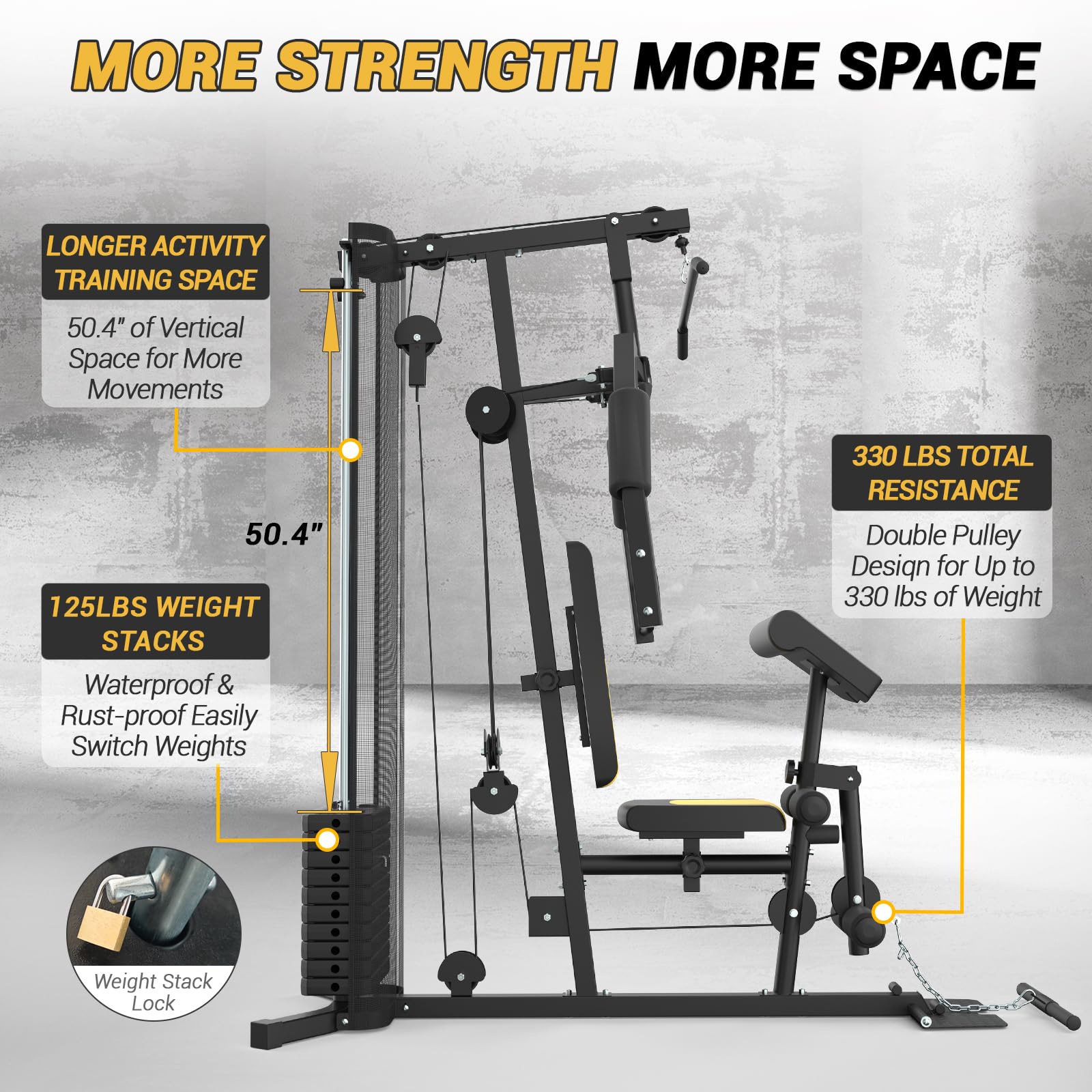 Multifunctional Home Gym Equipment - 6 Workout Stations with 125LBS Weight Stack | Full Body Training System with Pulley | Total Gym Exercise Machine for Strength & Cardio | Perfect for Home Workouts, Small Spaces & Personal Fitness