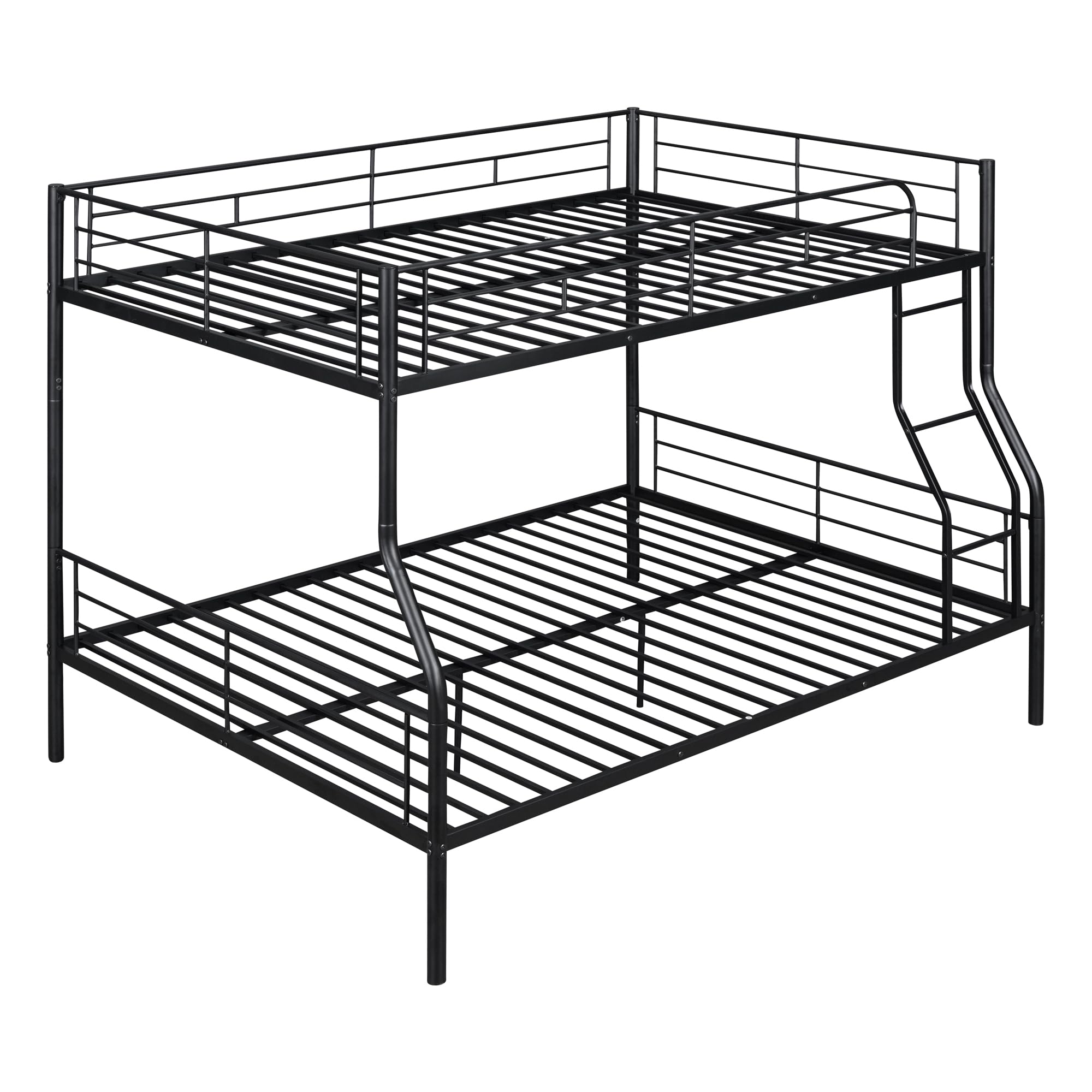Full XL Over Queen Bunk Bed with Built-in Ladder & Guardrail - Heavy Duty Metal Convertible Bunk Bed for Kids, Teens & Adults - Space Saving Black Bunk Bed for Small Rooms, Dorms, Guest Rooms & Vacation Homes