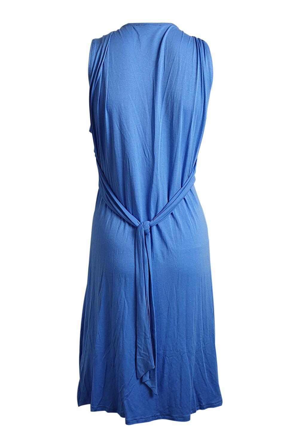 MAILLE DEMOISELLE Blue Twist Front Monroe Style Tie Back Dress - Vintage 1950s Retro Swing Dress for Women | Perfect for Cocktail Parties, Date Nights & Pinup Fashion