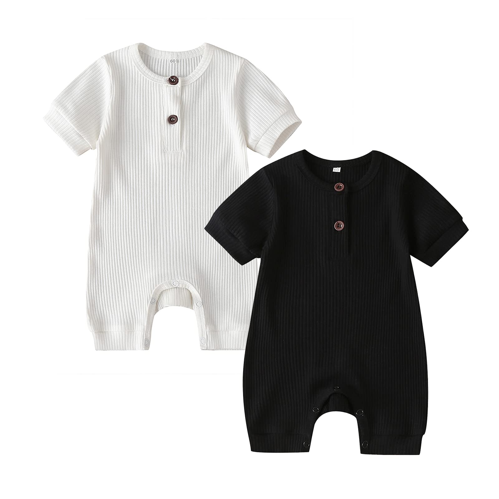 2 Pack Baby Romper Onesie - Unisex Newborn Summer Outfits for Boys & Girls | Soft Cotton Button-Up Jumpsuit for Infants | Perfect for Playdates, Family Photos & Everyday Wear