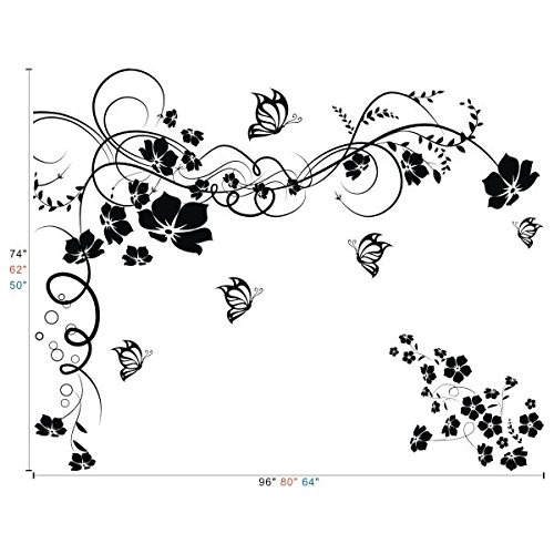 GECKOO Nature Decor Butterfly Flower Wall Decal - Floral Vinyl Wall Stickers for Bedroom Decor (Medium, White) | Perfect for Home, Nursery, Living Room & Office Wall Art
