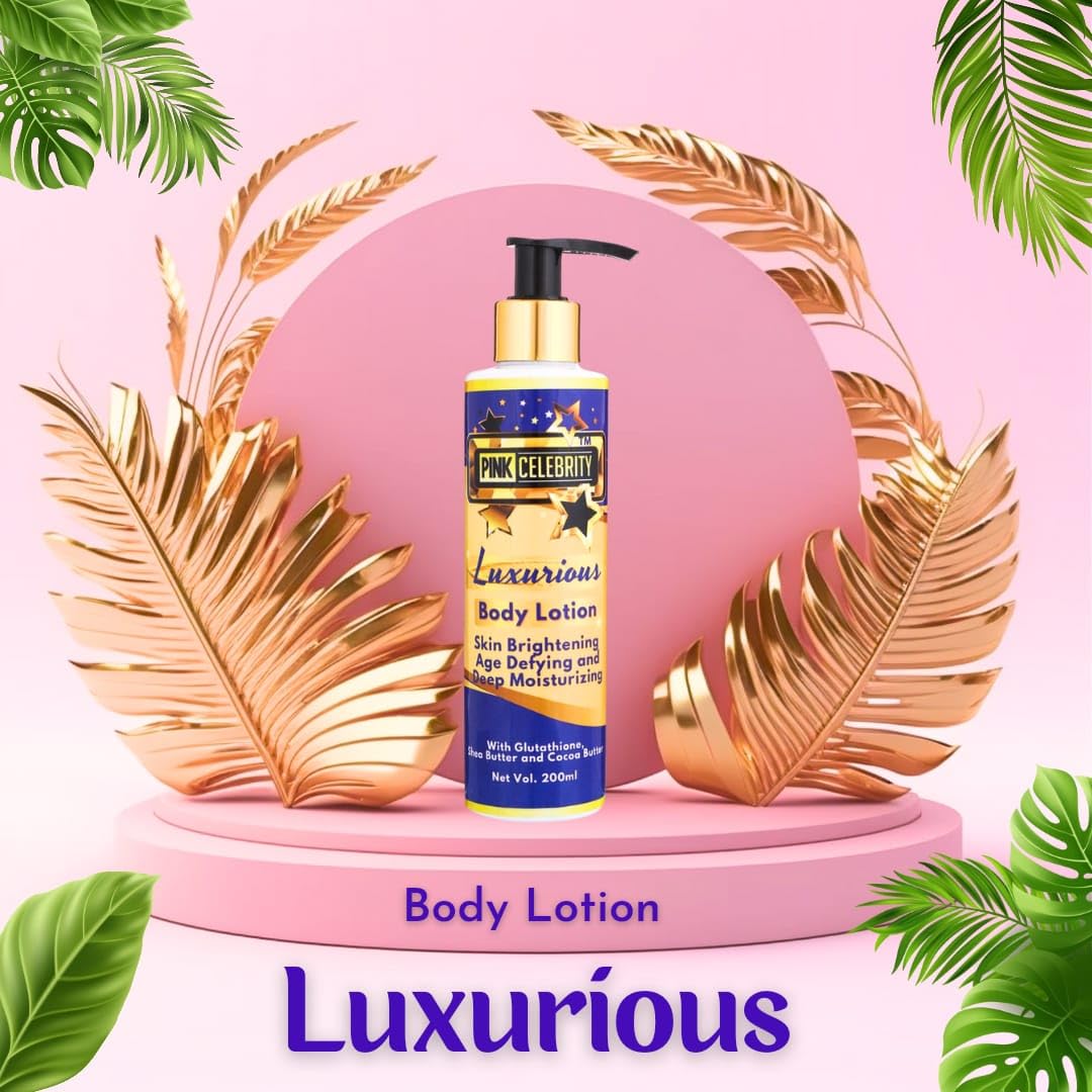 Pink Celebrity Body Lotion for Skin Brightening & Anti-Aging - Deep Moisturizing with Shea Butter & Cocoa Butter (200ml) - Perfect for Dry Skin Care & Daily Hydration