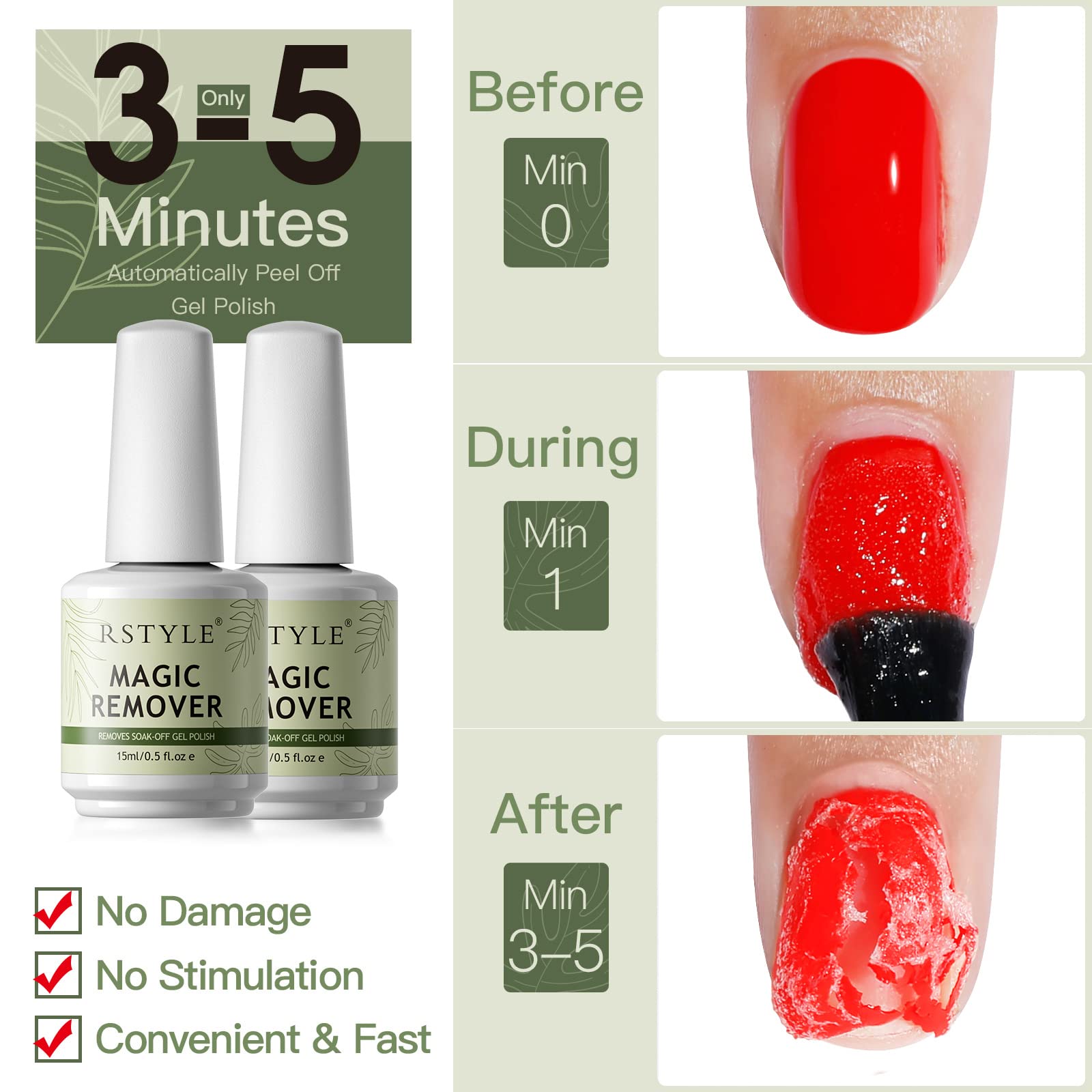 RSTYLE Shellac & Gel Nail Polish Remover - Quick Soaking Solution for Natural Nails - 2x15ml Bottles - Perfect for Salon & Home Nail Art Care