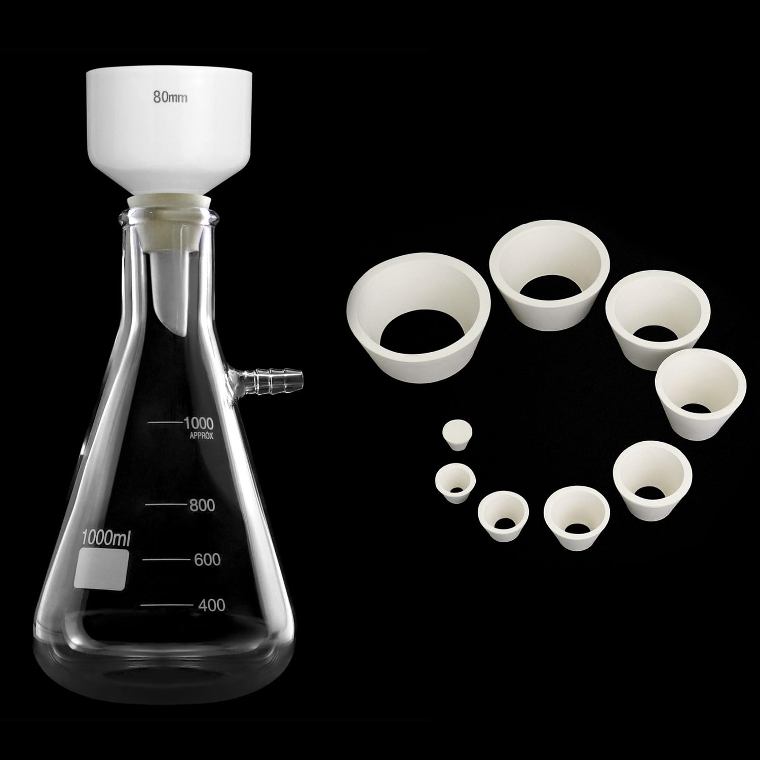 QWORK 1000ML Borosilicate Glass Buchner Funnel Kit with 1L Vacuum Flask - 80mm Heavy Wall Filtering Flask Set for Chemistry Labs, Scientific Experiments & Home Distilling