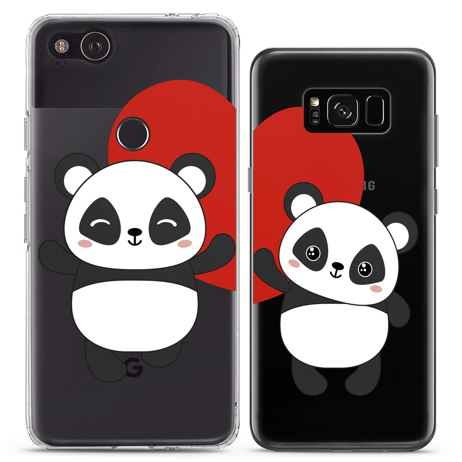 Matching Panda Couple Phone Cases for iPhone 16/15/14/13/12/11 Pro Max/Mini/XS/X/8 Plus/7/XR/10/SE/5 - Cute Animal Love Relationship Silicone Cover for Him & Her, BFF, Couples - Perfect for Valentine's Day, Anniversary Gifts & Everyday Use
