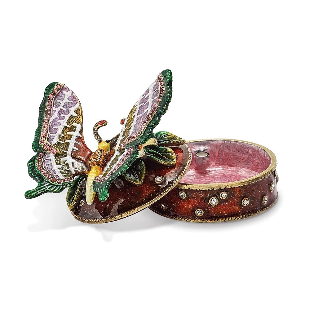 Luxury Bejeweled Sangria Butterfly Trinket Box - Handmade Jewelry Storage & Gift Box for Women, Perfect for Rings, Earrings & Keepsakes | Elegant Home Decor & Wedding Favor Idea