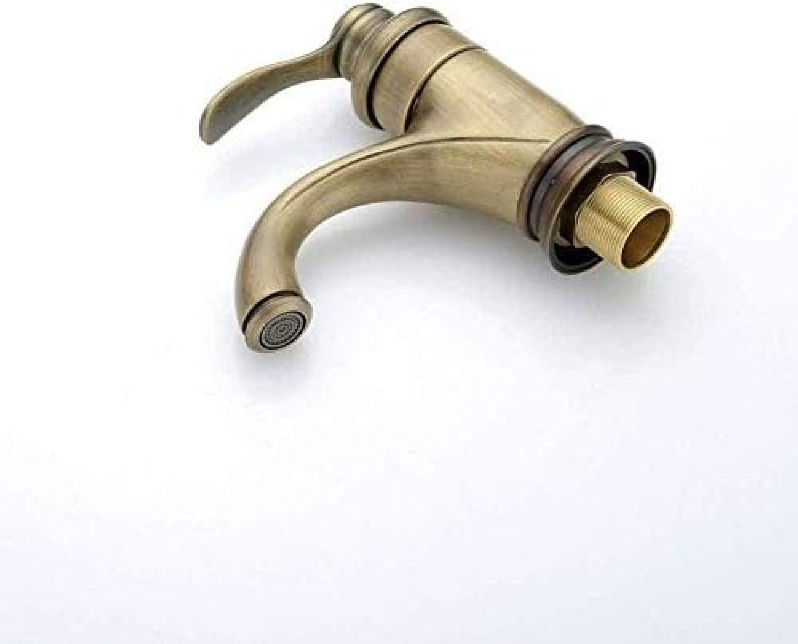 CRJUS Single Hole Single Handle Vessel Sink Faucet - Antique Brass Deck Mounted Bathroom Basin Mixer Tap - Retro Style for Kitchen & Bathroom Sink (Perfect for Farmhouse, Vintage, and Industrial Decor)