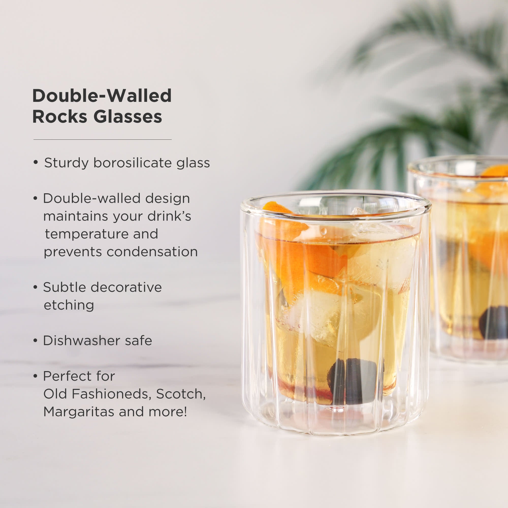 Premium Double Walled Whiskey Glasses Set of 2 - Heavy Duty Crystal Clear Tumblers for Scotch, Bourbon, Cocktails & Iced Beverages - Perfect for Home Bar, Gifts & Entertaining