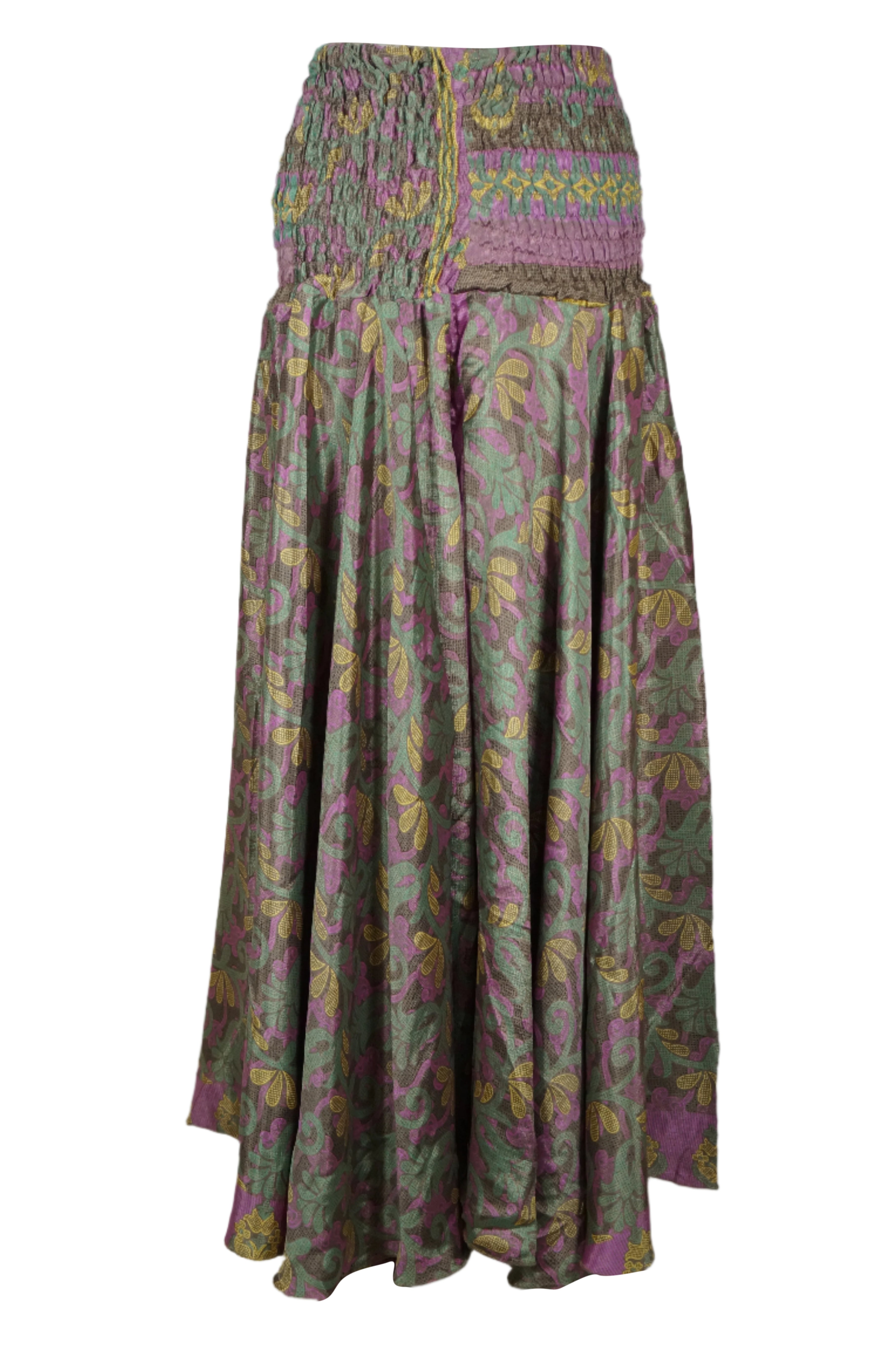 Handmade Bohemian Silk Wide Leg Pants for Women - Elegant & Comfortable Purple and Green Flowy Trousers | Perfect for Yoga, Beach Vacation and Boho Chic Fashion