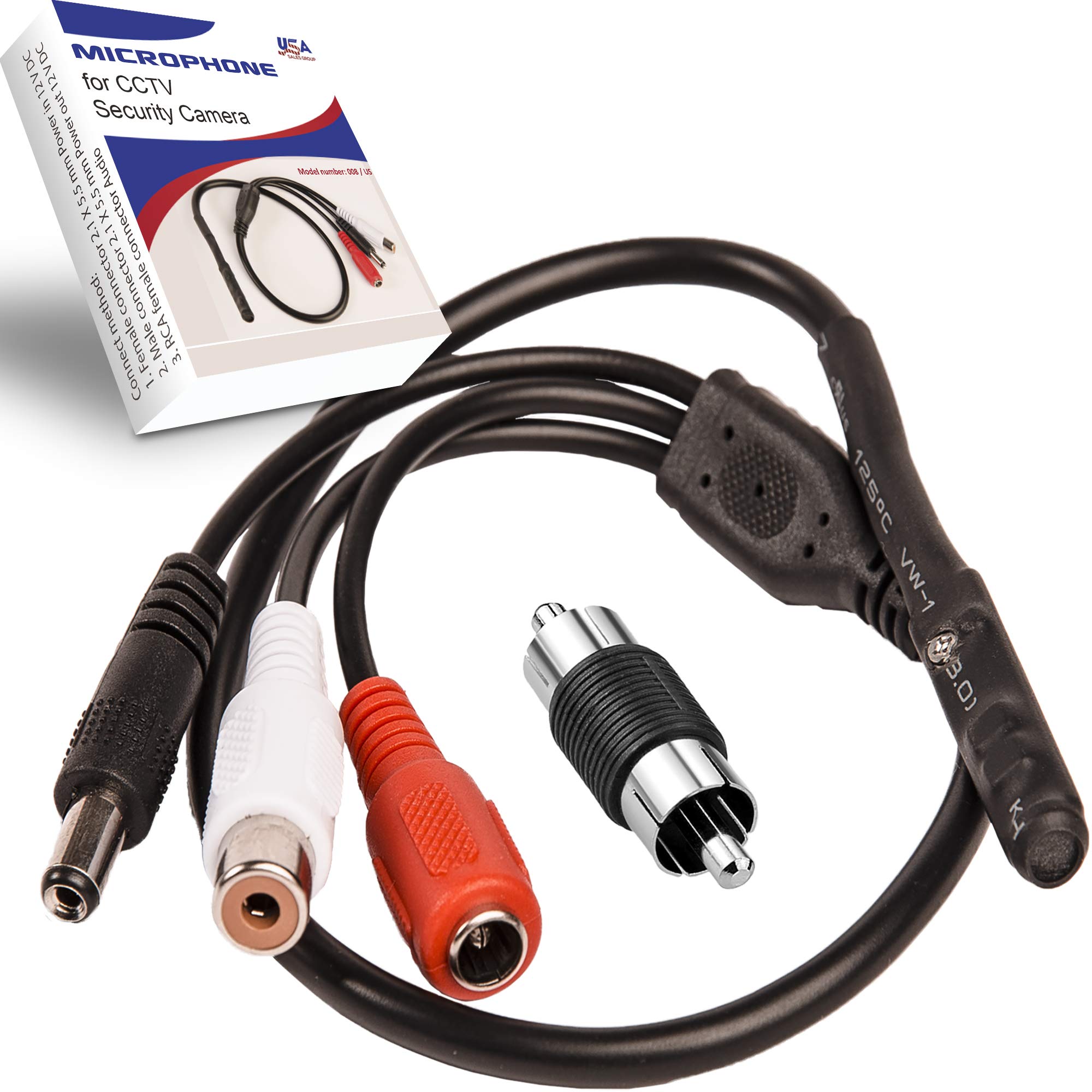 High Sensitivity Outdoor RCA Security Microphone for IP/NVR/TV/DVR Cameras - Clear Audio Pickup with Adjustable Preamp Amplifier (1 Pack) - Ideal for Home Surveillance, Business Security & Night Monitoring
