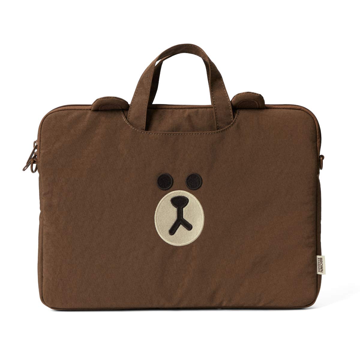 LINE FRIENDS Brown Bear 13-Inch Laptop Sleeve Case - Cute Nylon Shoulder Bag for MacBook Air/Pro, School & Work Accessories - Perfect for College, Office & Travel Use