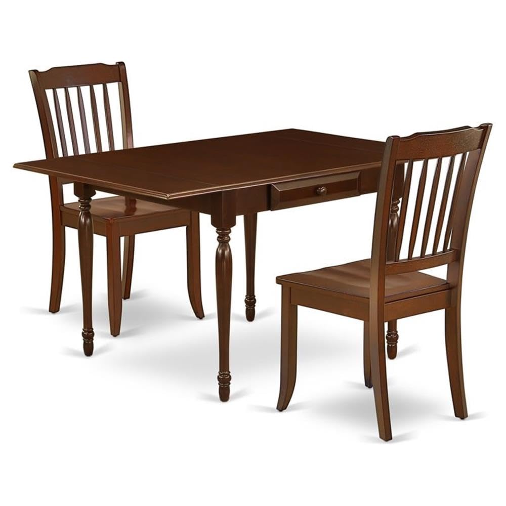 East West Furniture MZDA3-MAH-W 3-Piece Mahogany Dining Set with Drop-Leaf Table (36x54 Inch) & 2 Chairs – Perfect for Small Kitchens, Breakfast Nooks & Cozy Apartments