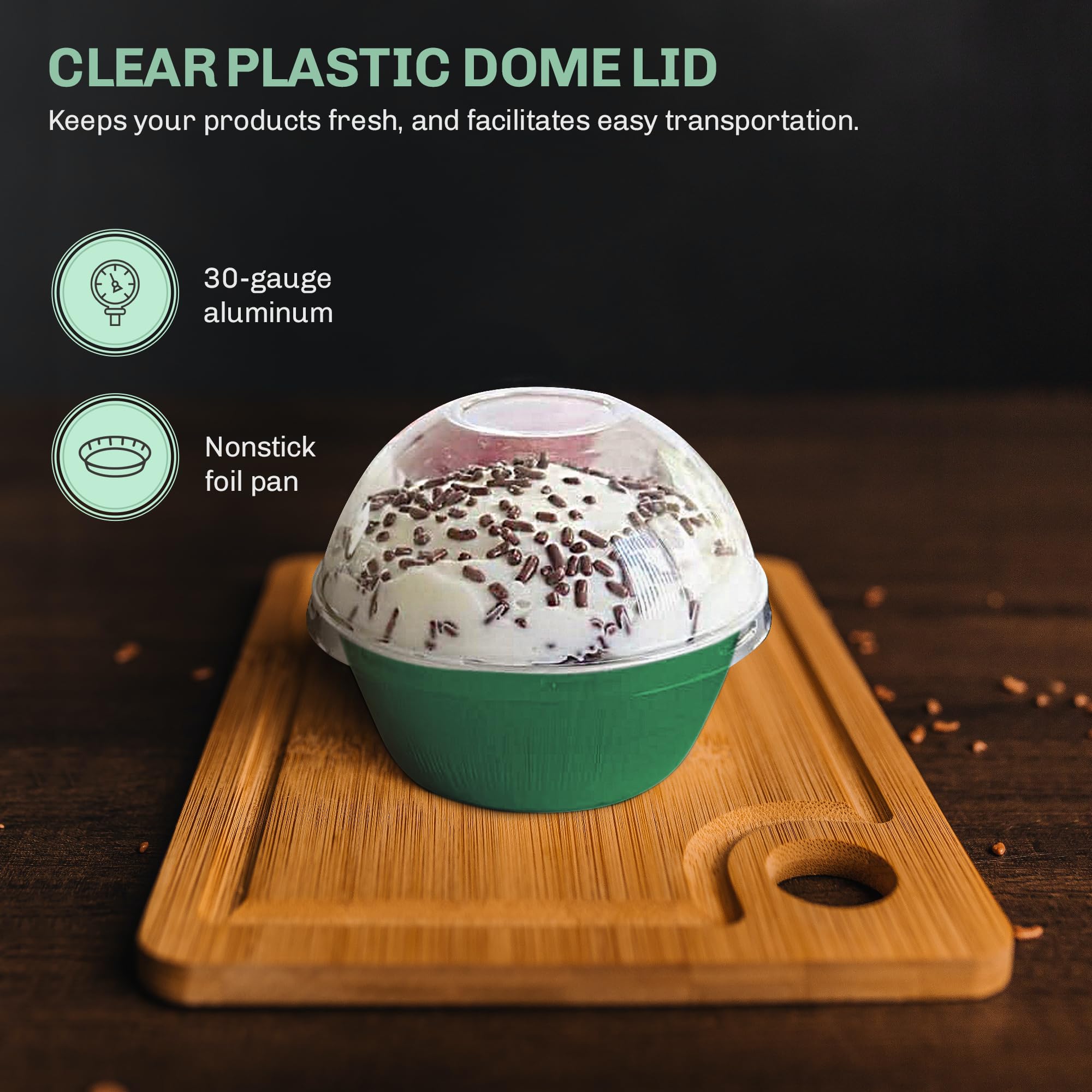 KitchenDance 4oz Disposable Aluminum Baking Cups with Lids - Green Colored Foil Pans for Creme Brulee, Flan, Cupcakes & Desserts - 500-Pack High Dome Baking Containers for Home Baking, Party Catering & Meal Prep