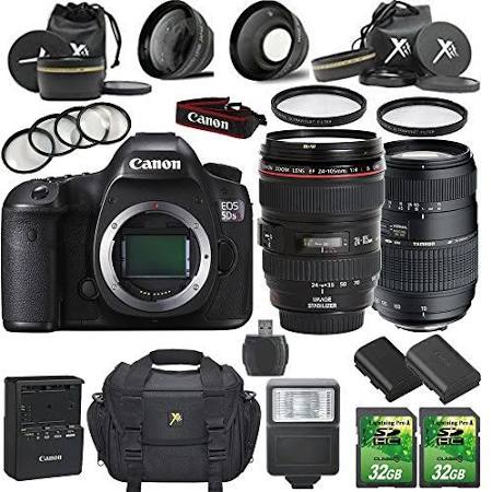 Canon EOS 5DS R 50.6MP DSLR Camera with EF 24-105mm f/4L IS USM Lens + Tamron 70-300mm AF Lens + 32GB SD Cards (2-Pack) + Extra Battery + Accessories Kit for Professional Photography & Travel