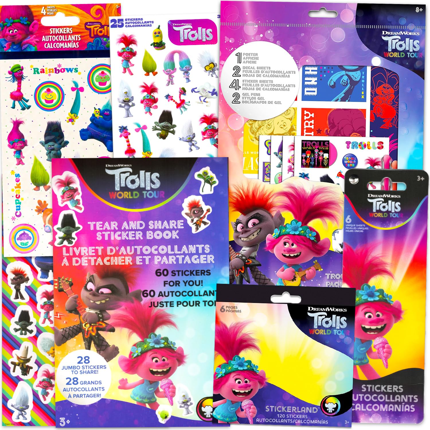 400+ Trolls Stickers Party Decorations Set with Fun Packs & Pens - Perfect for Trolls Themed Birthday Parties, Classroom Rewards, and Kids' Craft Activities