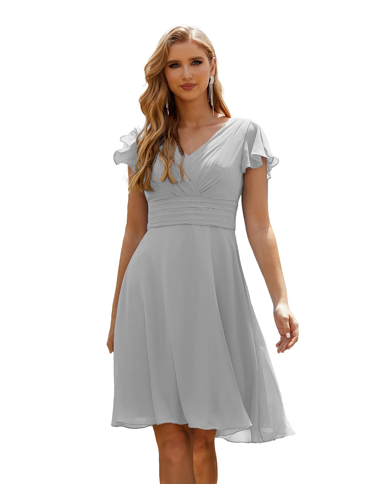 Elegant Chiffon V-Neck Bridesmaid Dress | Short Prom & Homecoming Formal Evening Gown | Perfect for Weddings, Parties & Special Occasions