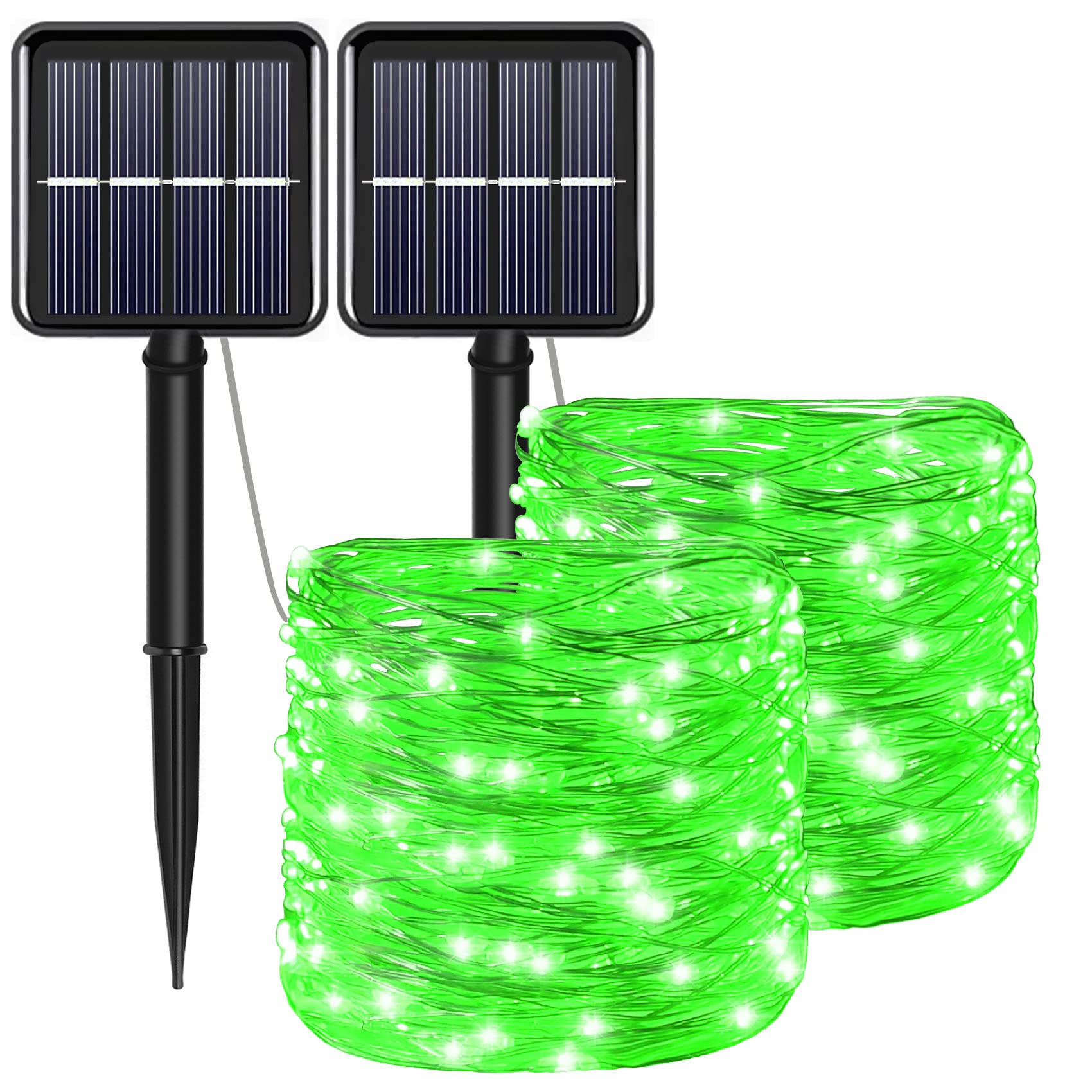 Solar Christmas String Lights - 2 Pack 100LED Green St. Patrick's Day Outdoor Waterproof Fairy Lights with 8 Modes & Copper Wire - Perfect for Garden, Patio, Fence, Balcony, Yard, Party & Holiday Decorations