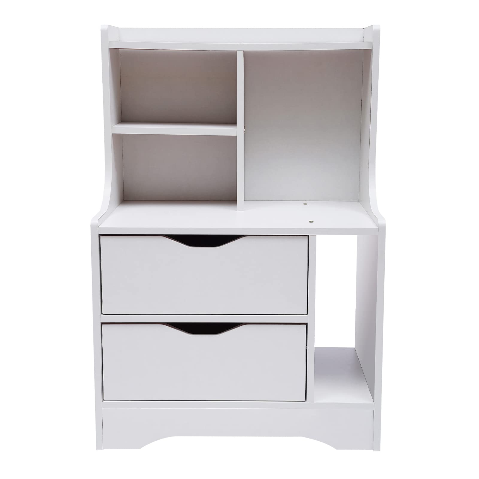 White Wood Nightstand with 2 Drawers - Bedside Table for Bedroom & Living Room Storage