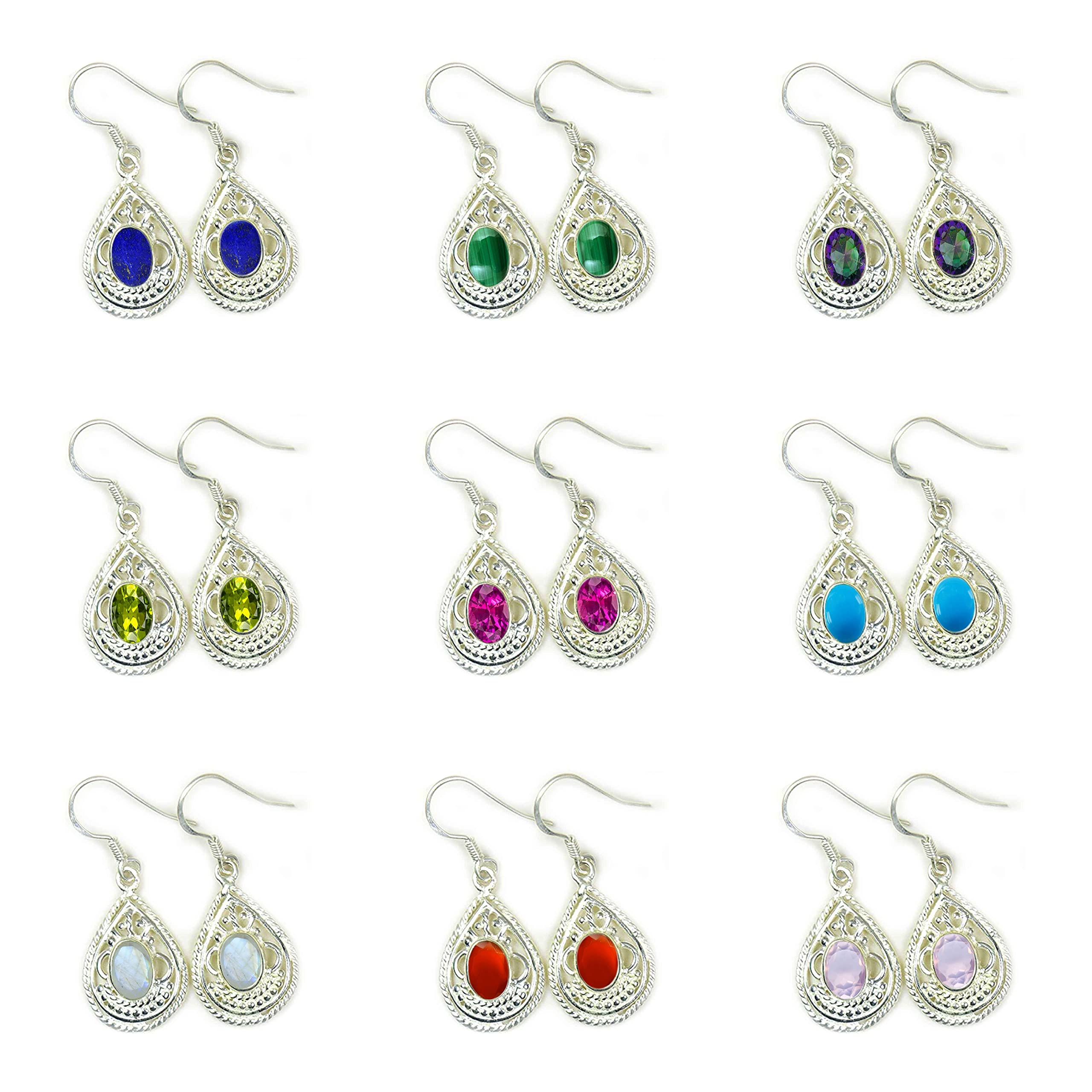 Created Emerald 925 Sterling Silver Green Dangle Earrings - Oval Shape Fish Hook Back Bezel Style Women's Jewelry for Party, Wedding & Evening Wear