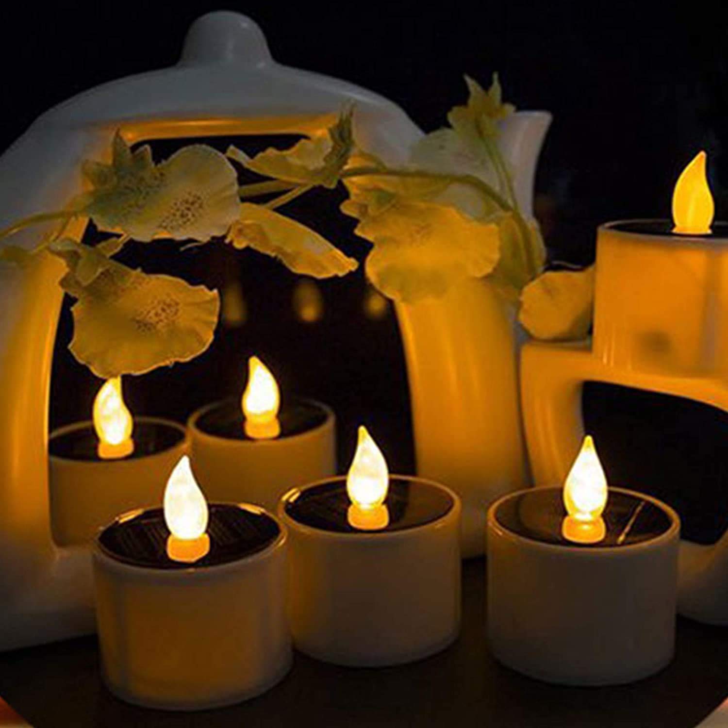 Tuoservo 8 Pack Solar LED Candles - Waterproof Flameless Tea Lights for Outdoor & Indoor Use - Warm White Solar Lights for Party, Wedding, Festival Decoration - Perfect for Patio, Garden, Table Centerpieces and Romantic Ambiance
