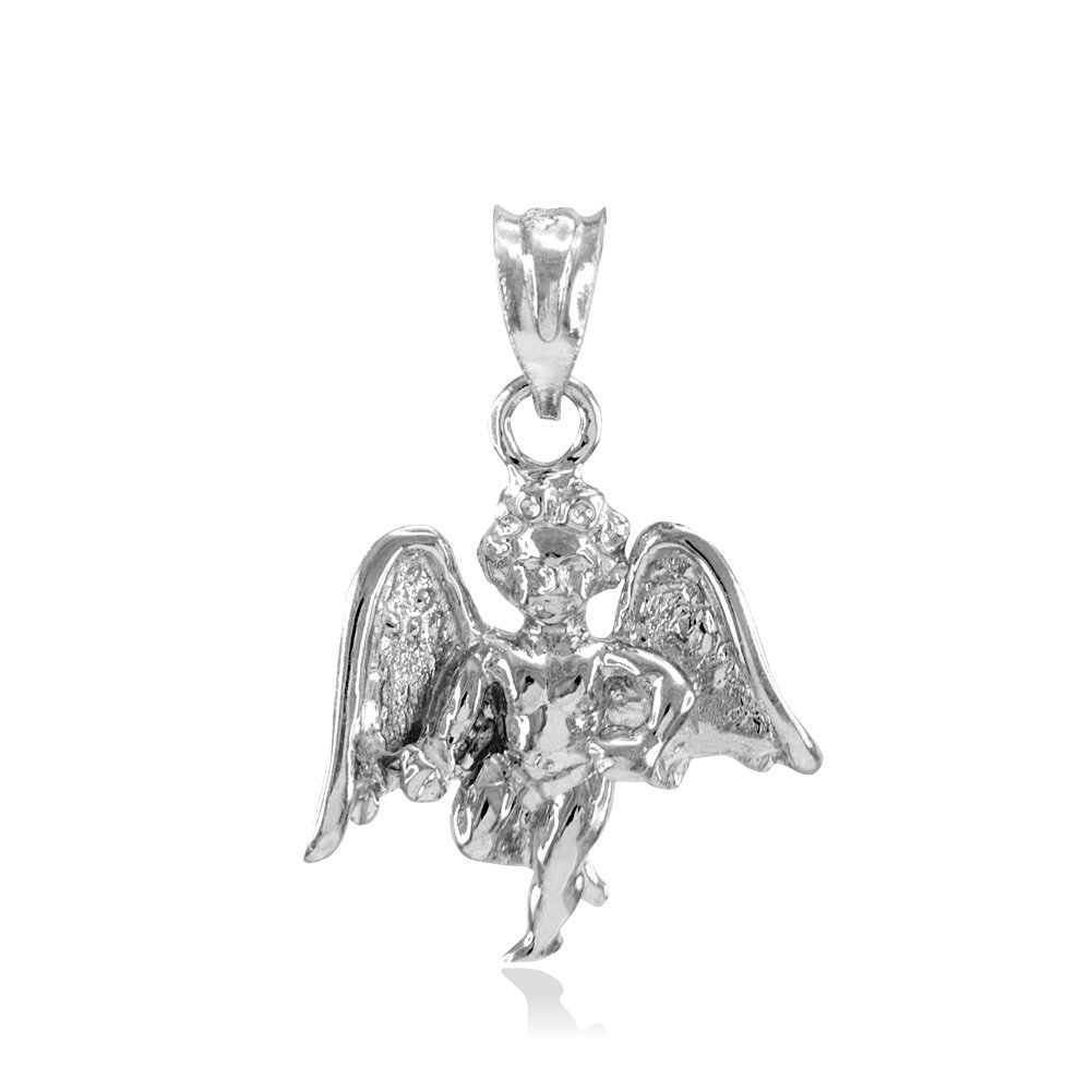10k White Gold Guardian Angel Charm Pendant - Religious Jewelry for Women, Inspirational Gift for Baptism, Confirmation & Spiritual Protection