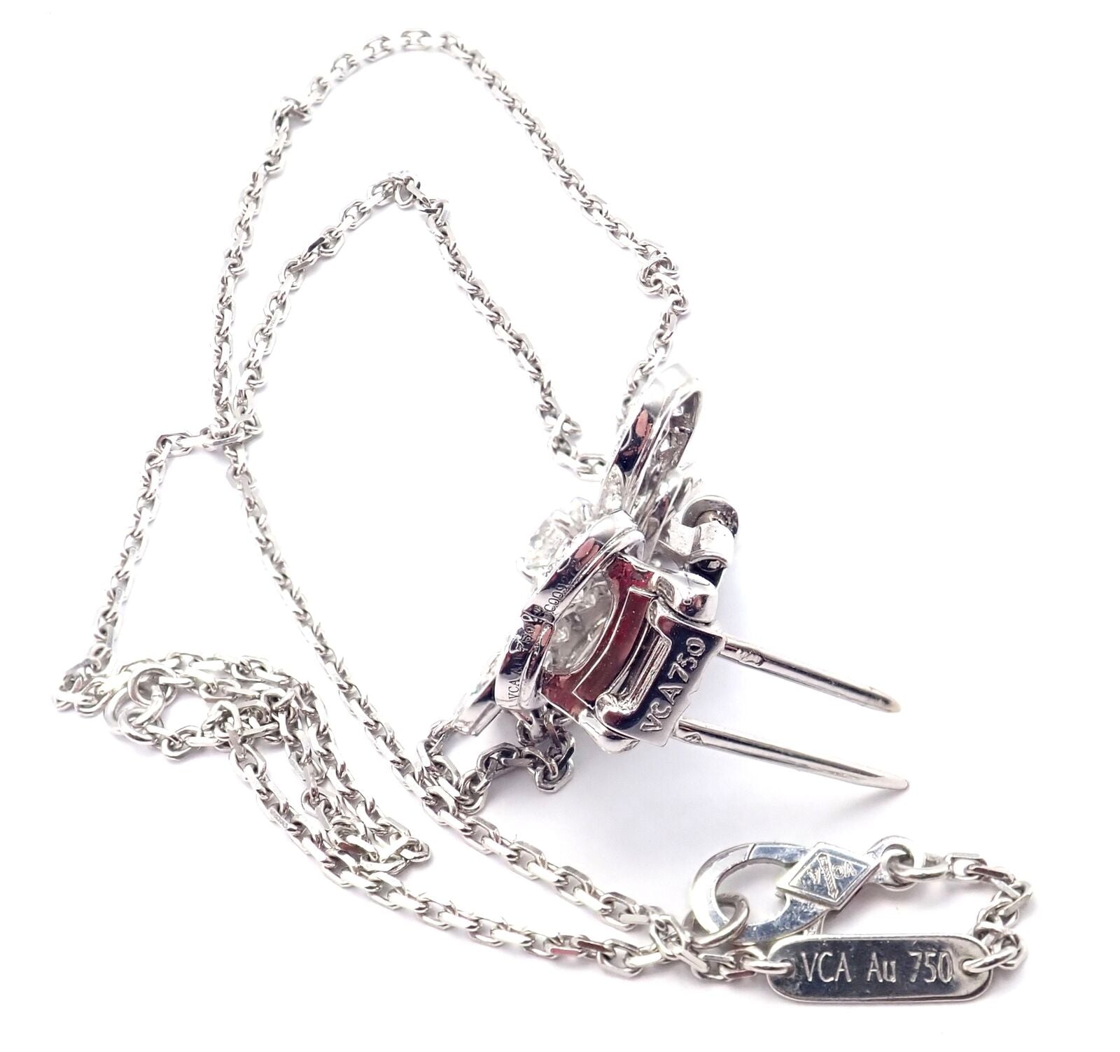 Van Cleef & Arpels Cosmos 18k White Gold Diamond Brooch Pendant Necklace - Luxury Jewelry for Women, Elegant Gift for Anniversary & Special Occasions