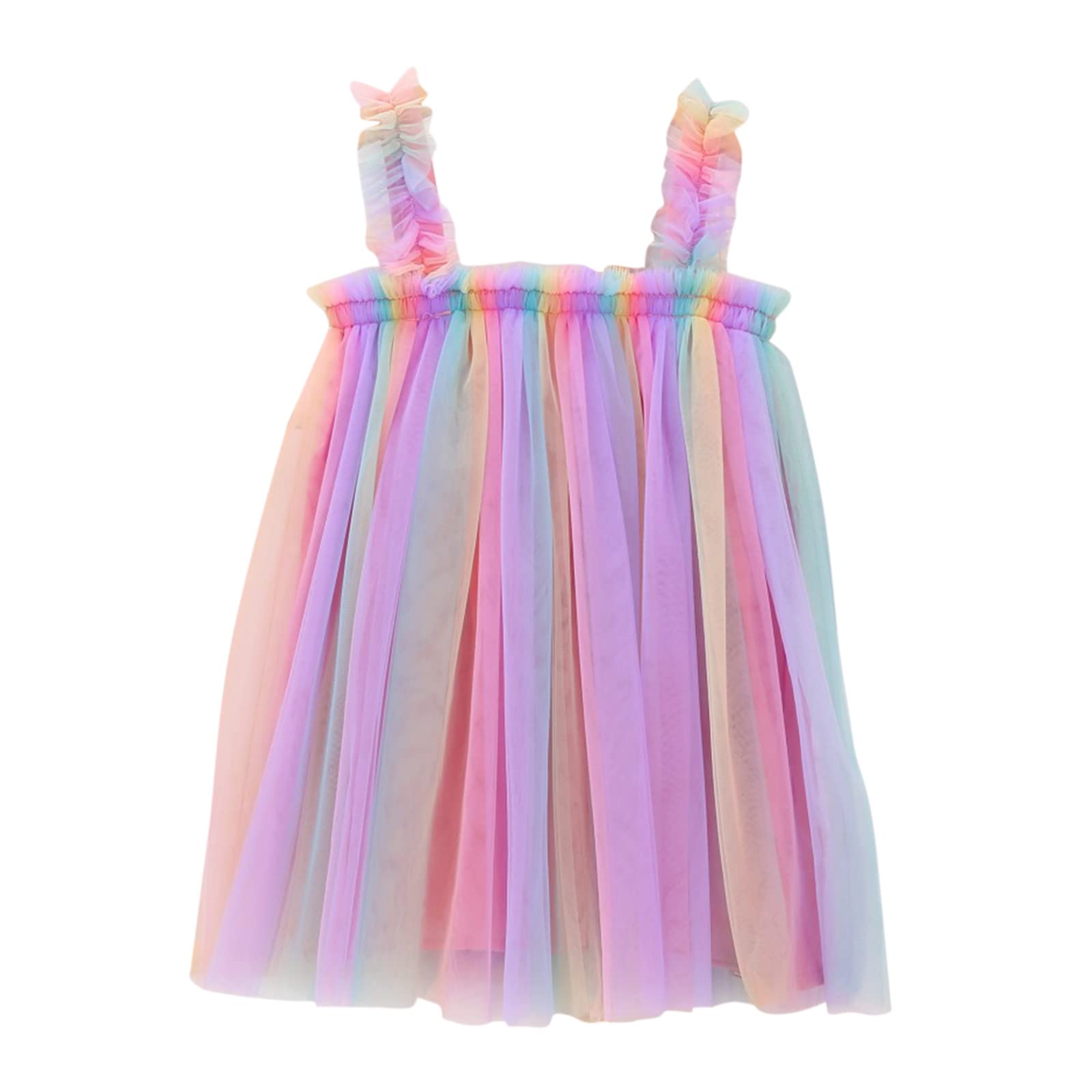 Rainbow Tie-Dyed Toddler Girls Summer Sleeveless Tutu Dress - Casual Layered Tulle Beach Dress for 1-6 Years Old | Perfect for Birthday Parties, Beach Outings & Princess-Themed Events