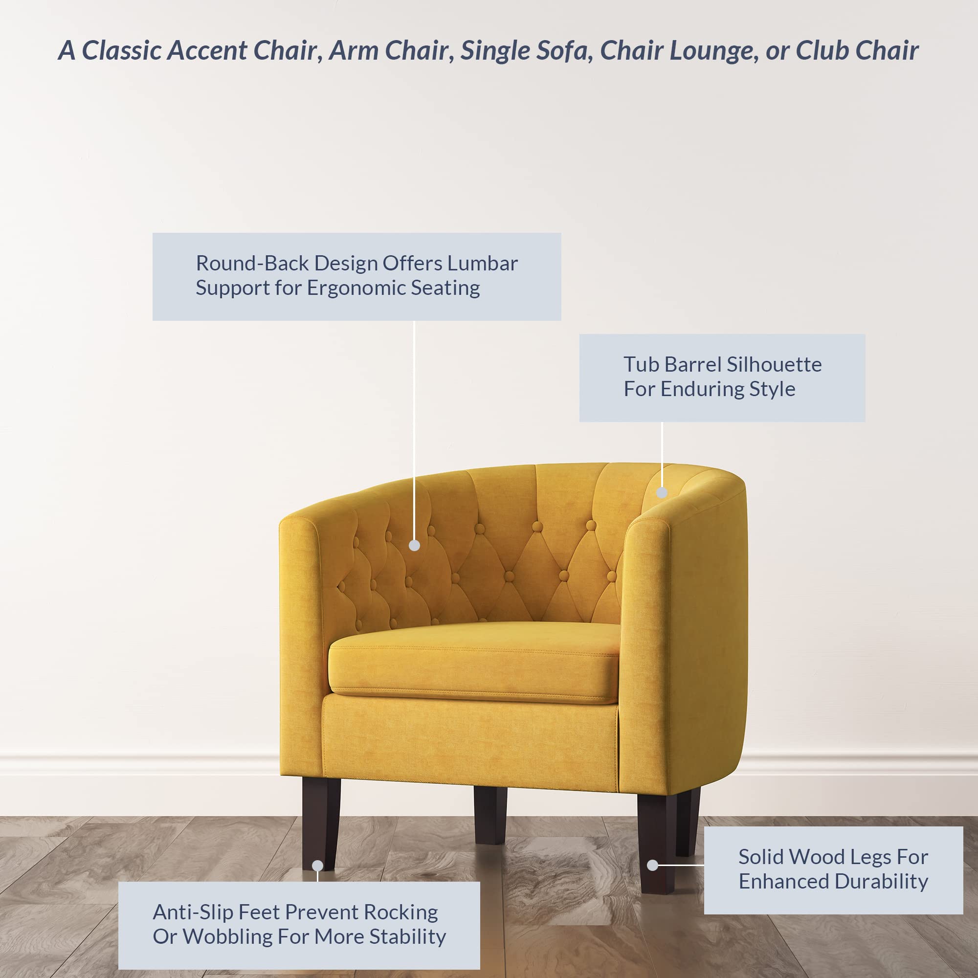 Elegant Yellow Tufted Barrel Chair for Living Room & Bedroom - Linen Fabric
