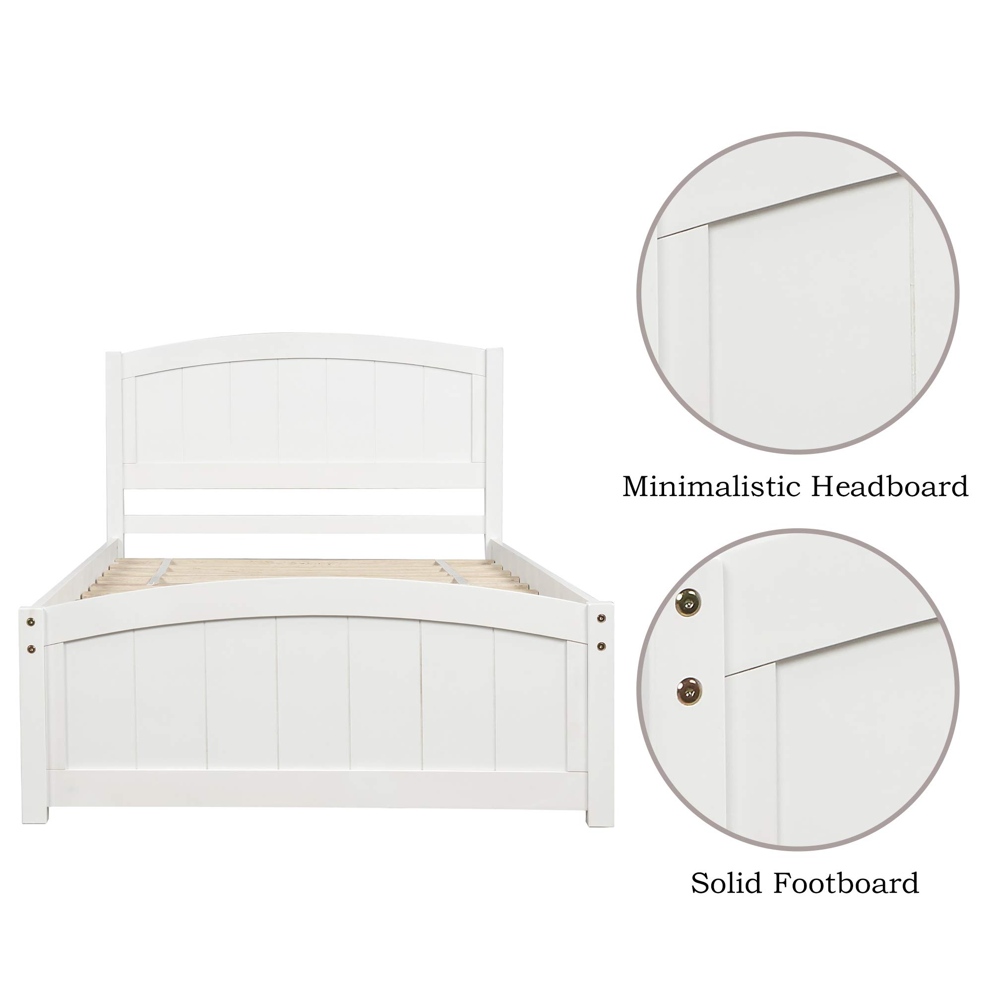 LZ LEISURE ZONE Twin Bed Frame with Headboard & Footboard - Solid Wood Platform Bed Frame with Slat Support - White - Perfect for Kids Rooms, Guest Bedrooms & Small Spaces