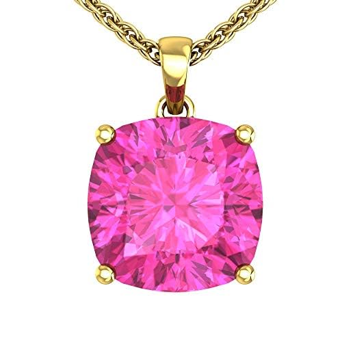 14K White & Yellow Gold Birthstone Pendant Necklace for Women - Sparkling Cushion Cut Gemstone with Sterling Silver Chain - Elegant Fine Jewelry Gift for Birthday, Anniversary & Special Occasions