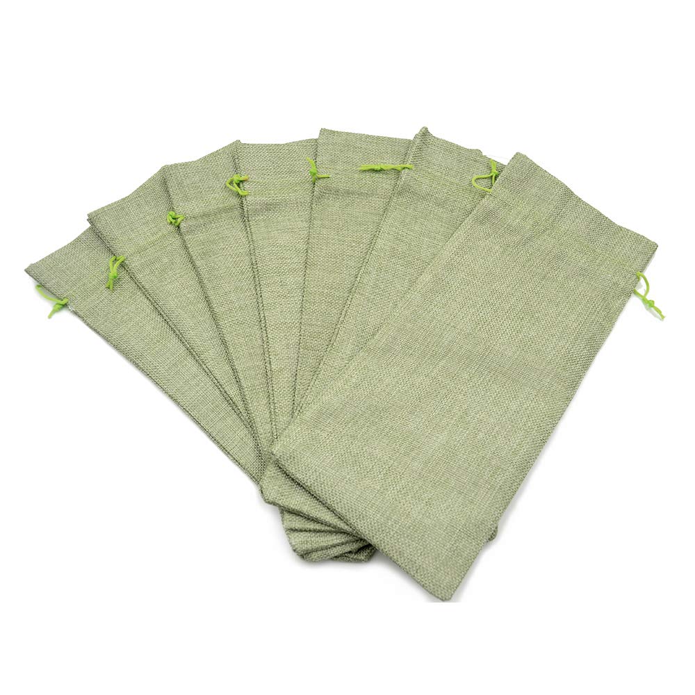 10Pcs Eco-Friendly Burlap Wine Gift Bags with Drawstrings - Natural Jute Bottle Covers for Champagne, Wedding Favors, Christmas Gifts, Birthday Parties & Wine Tastings - Perfect for Home Storage & Party Decor (Light Green)