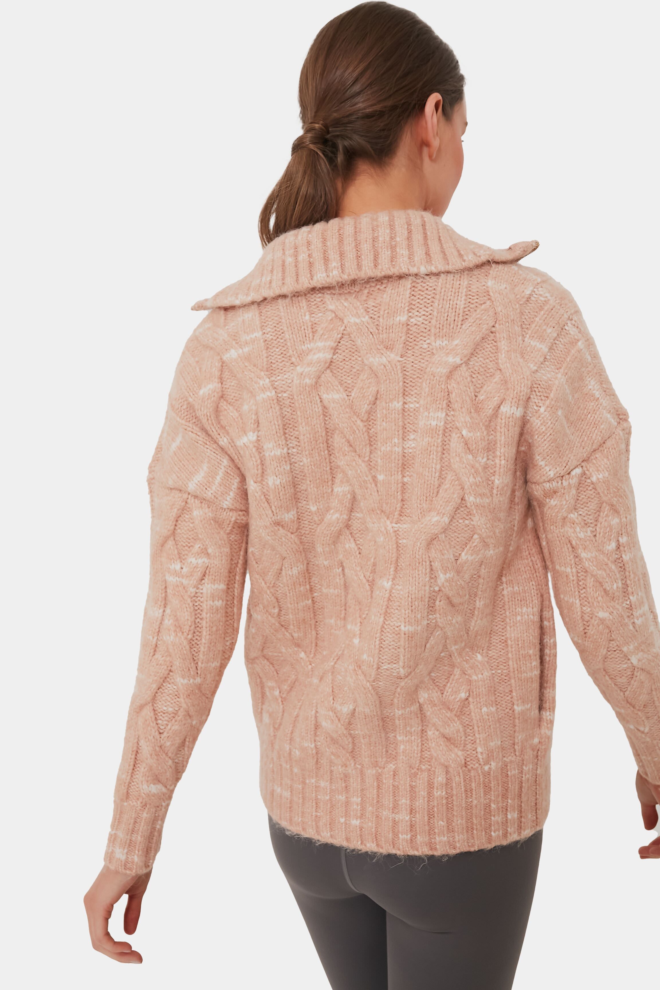 Blush Tan & Egret Aida Jumbo Cable Knit Jacket for Women - Cozy Oversized Sweater Cardigan for Fall & Winter - Perfect for Casual Outfits, Date Nights, and Coffee Dates