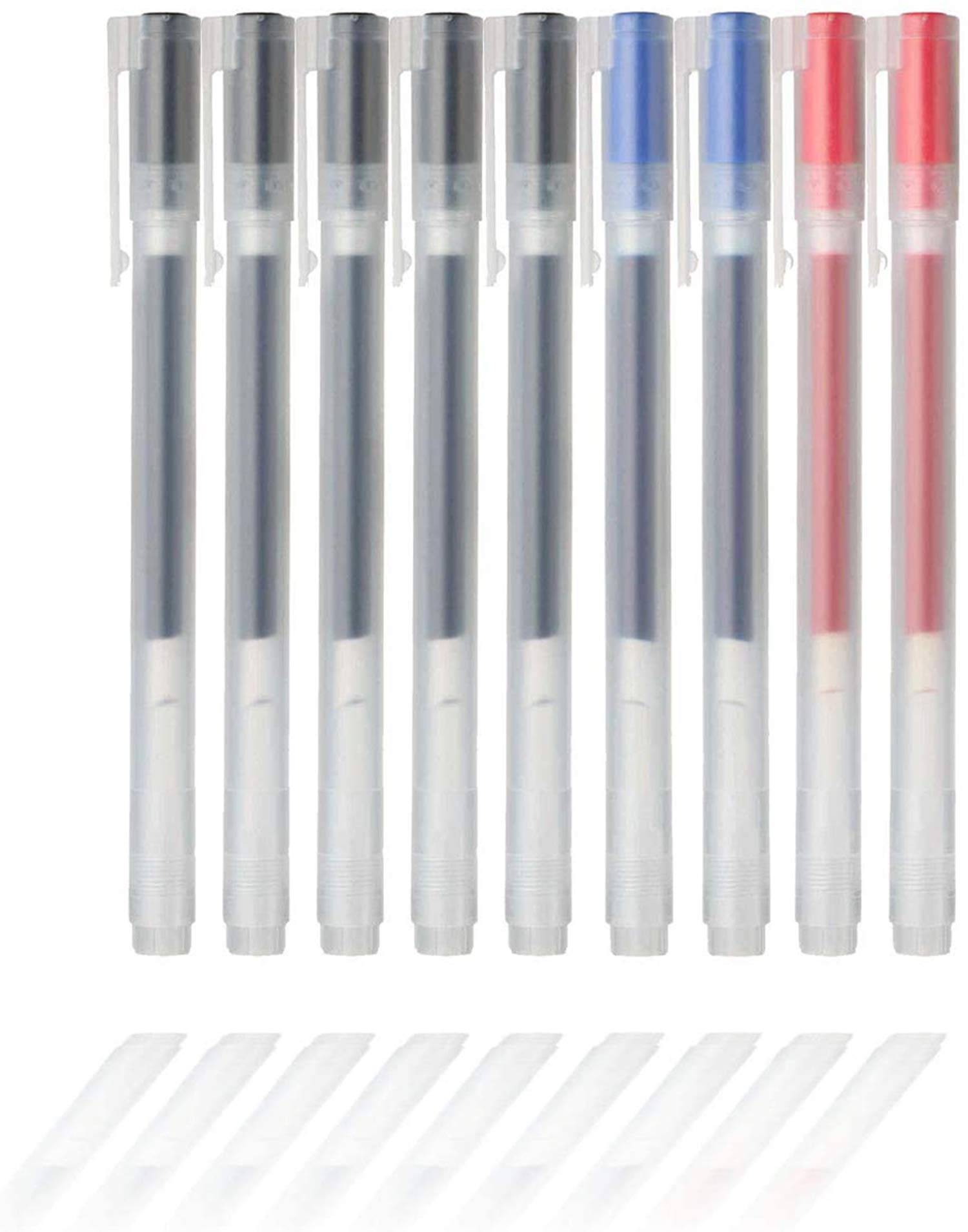 MUJI 0.5mm Gel Ink Ballpoint Pens - 9 Pack (5 Black, 2 Blue, 2 Red) - Smooth Writing for Office, School & Note Taking
