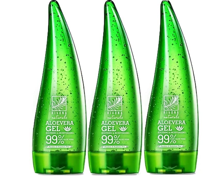 Organic Aloe Vera Gel for Sunburn Relief & Skin Hydration - Soothing After Sun Care, Pack of 3 - Perfect for Sunburn Treatment, Dry Skin & Hair Care