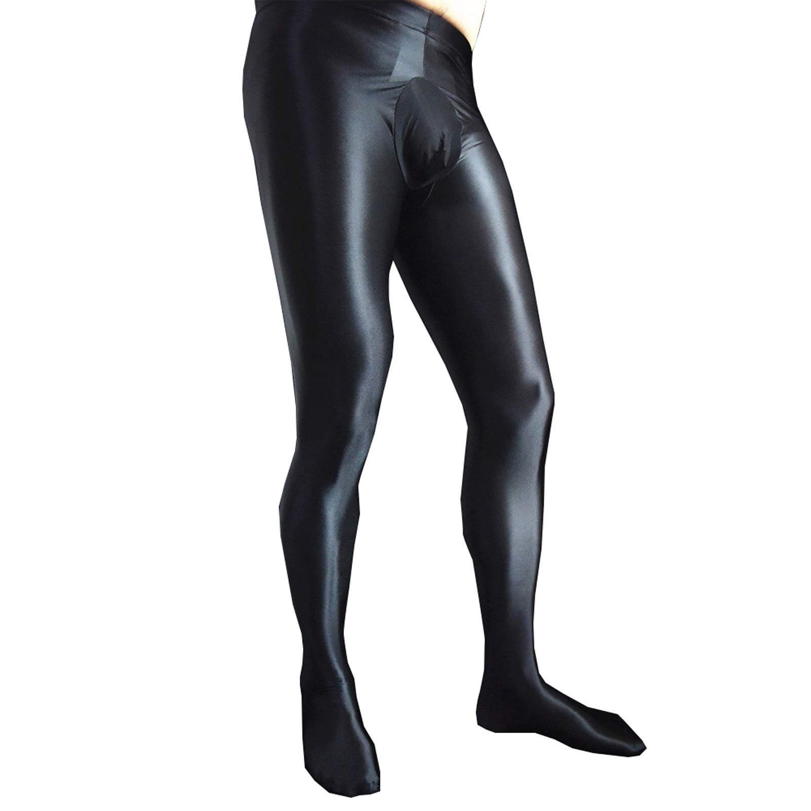 Leesuo Men's Ultra Shiny Glossy Nylon Sheer Pantyhose - High Elastic Semi-Opaque Tights for Formal Wear, Cosplay & Night Out