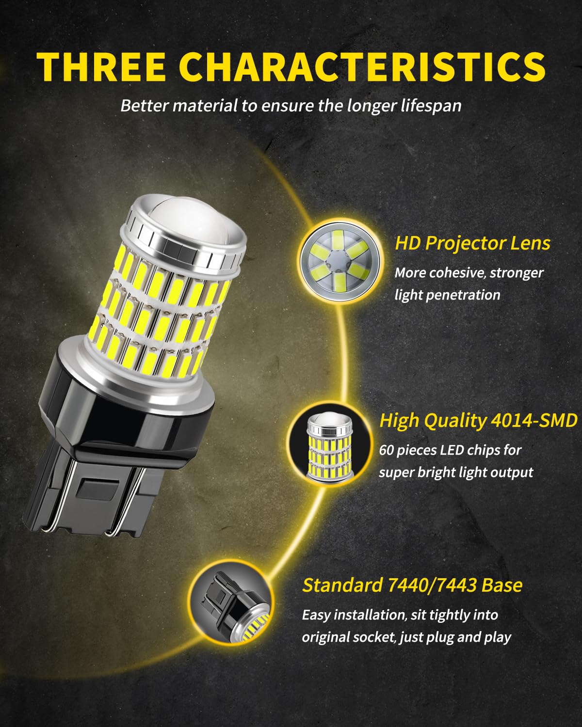 AUXLIGHT 7440 7441 7443 7444 T20 992 W21W LED Bulbs - Xenon White Ultra Bright 60-SMD LED Replacement for Backup/Reverse Lights, Brake/Tail Lights, Turn Signal/Parking Lights - Perfect for Cars, Trucks, SUVs, Motorcycles & Boats (Pack of 2)