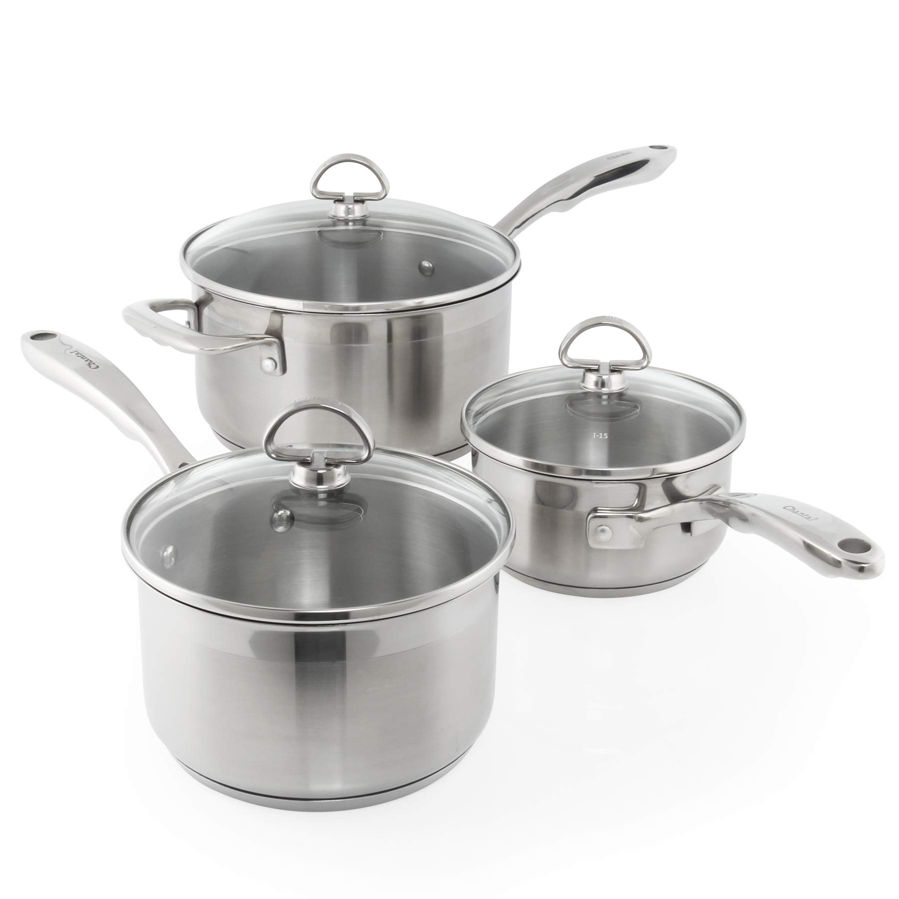 Chantal Induction 21 Stainless Steel 6-Piece Saucepan Set with Glass Lids - 1qt, 2qt & 3.5qt Saucepans - Brushed Stainless Steel Cookware for Gas, Electric & Induction Stoves - Perfect for Cooking, Boiling & Simmering Soups, Sauces & Pasta