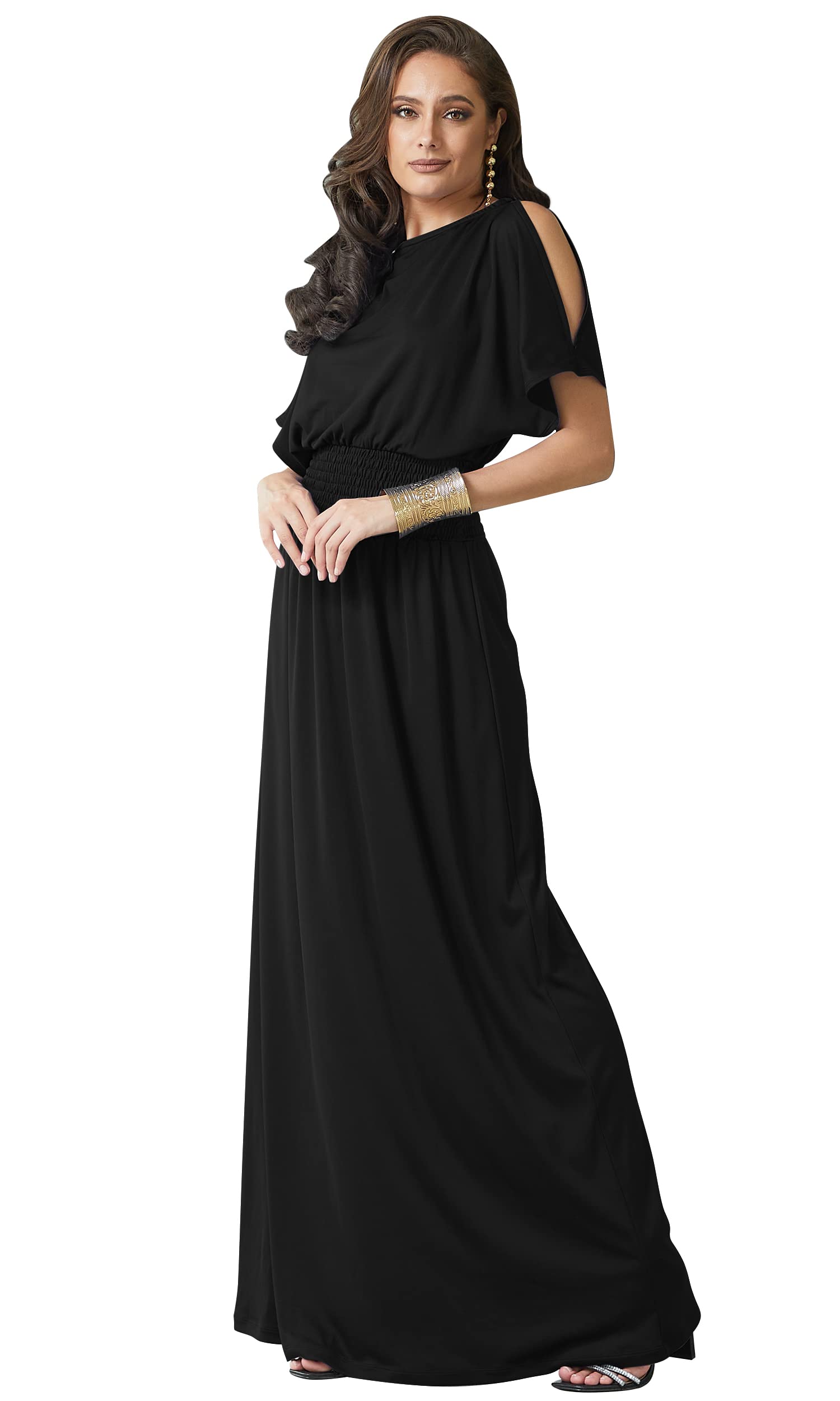 Elegant Women's Split Sleeve Smocked Cocktail Maxi Dress - Perfect for Evening Parties, Weddings & Special Occasions
