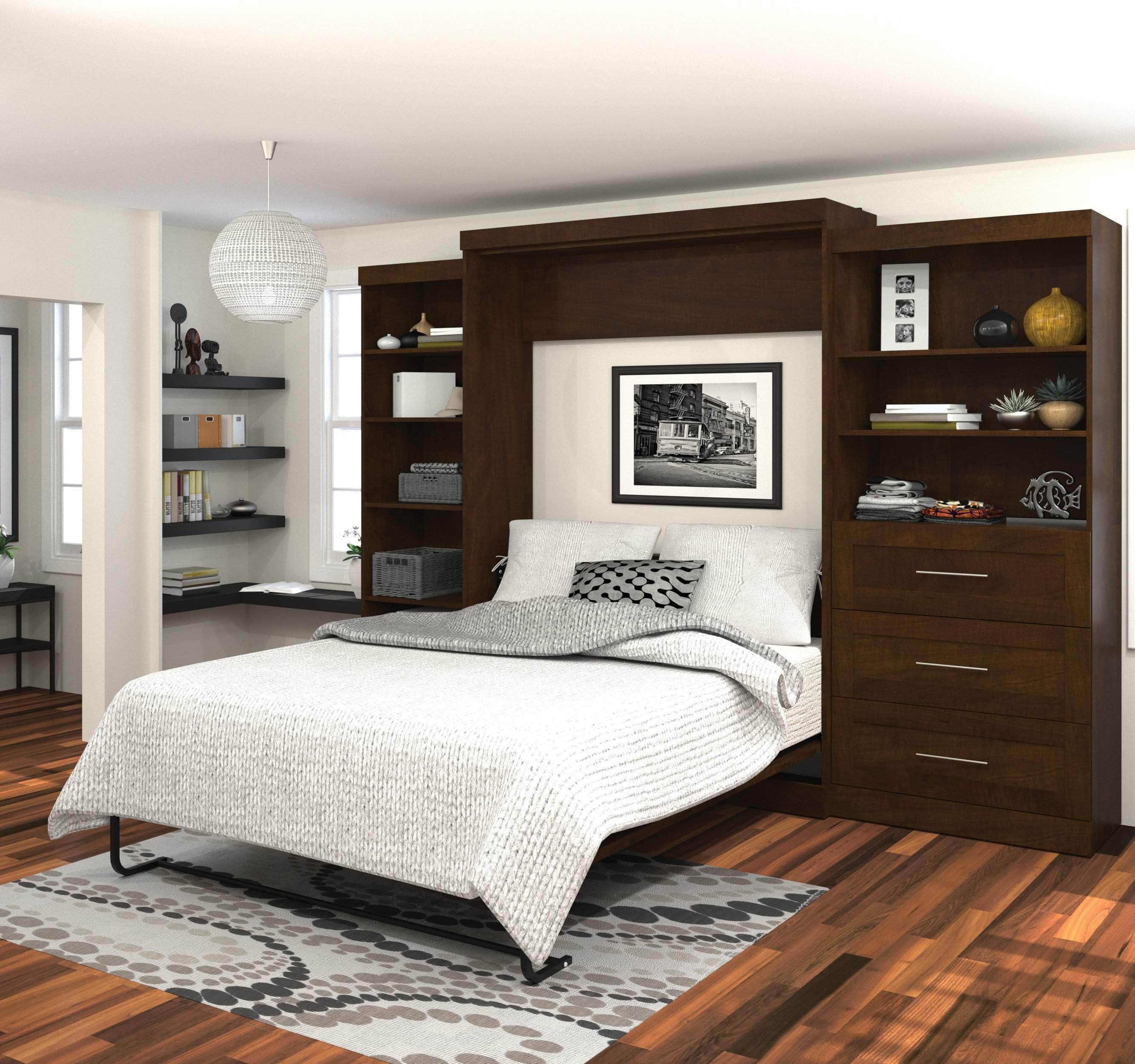 Pur Queen Murphy Pull Down Wall Bed with 2 Storage Drawers (126