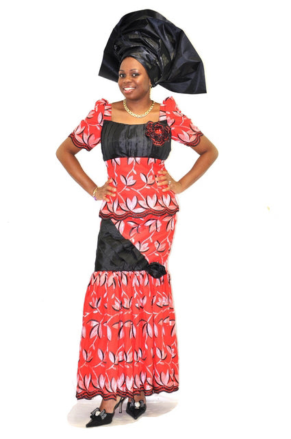 Elegant Red and Black Lace Skirt Suit with Rosette Stone - Perfect for Evening Parties, Weddings & Special Occasions