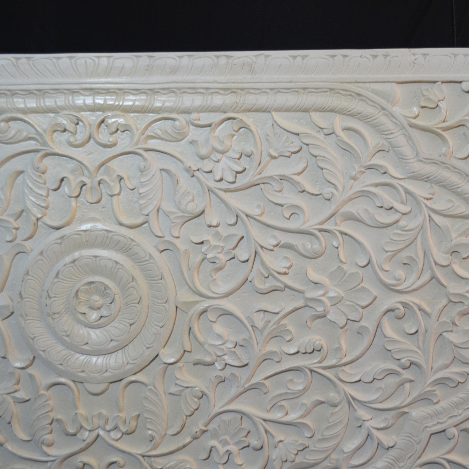 Handcrafted Dynasty Carved Panel Bed Headboard in White - Elegant Bedroom Decor for Master Bedroom & Guest Room